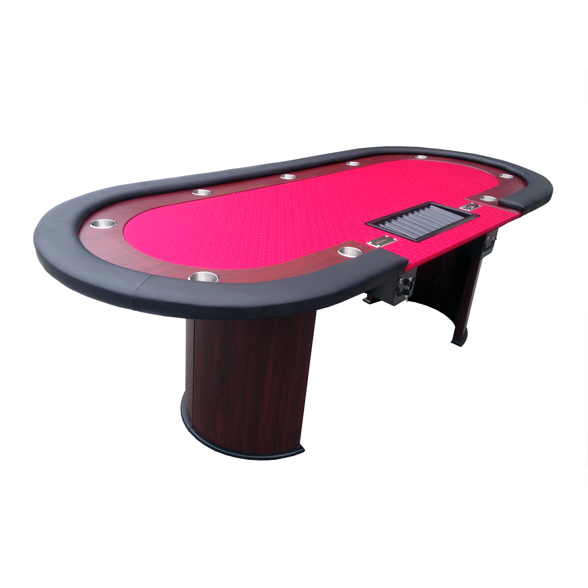 INO Design 96" 9 Players Luna Red Felt Casino Game Texas Hold'em Poker Table with Drop Box Half-Moon Wooden Legs--1