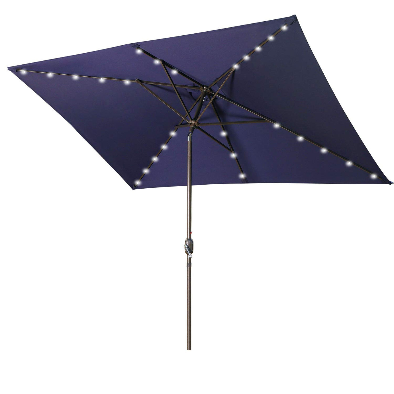 Waterproof Rectangular Patio Umbrella and Solar Lights 6.5 ft. x 10 ft. , 26 LED lights, Push Button Tilt, Crank in NAVY BLUE--1