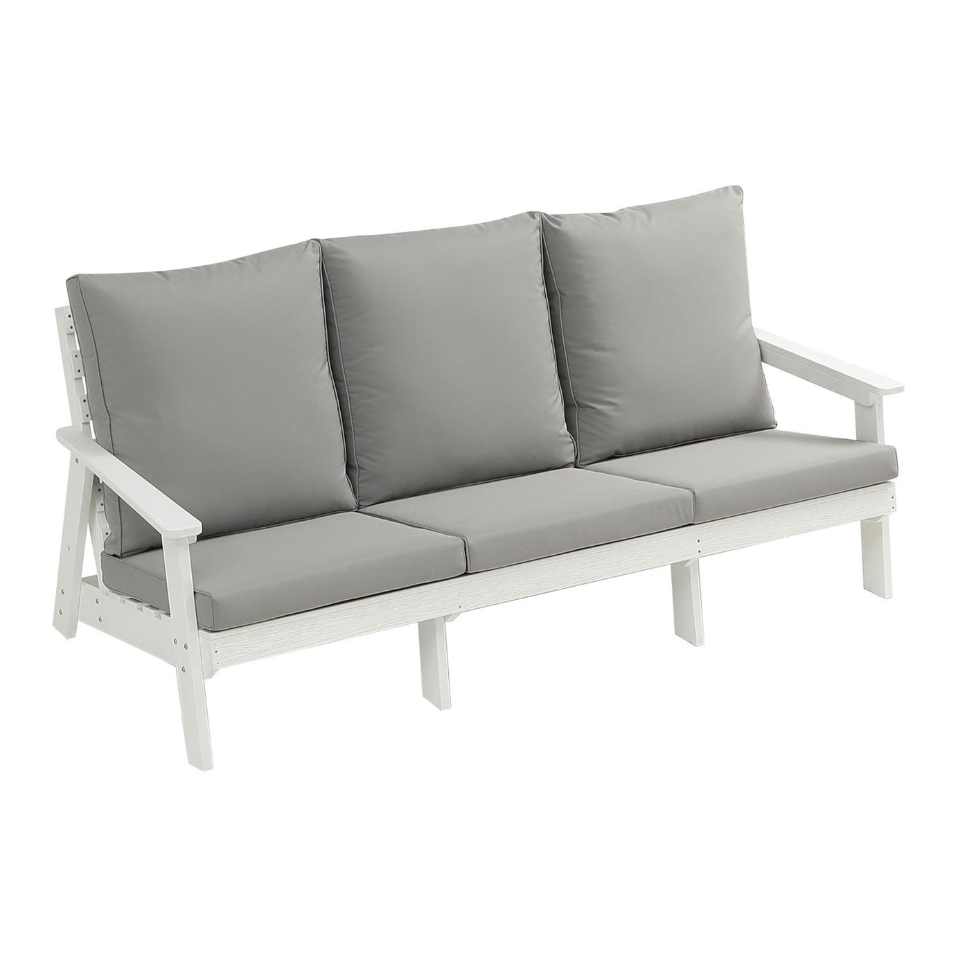 HIPS 3 Seater Sofa with Cushion, Wood Grain Outdoor Garden Sofa,White/Grey--1