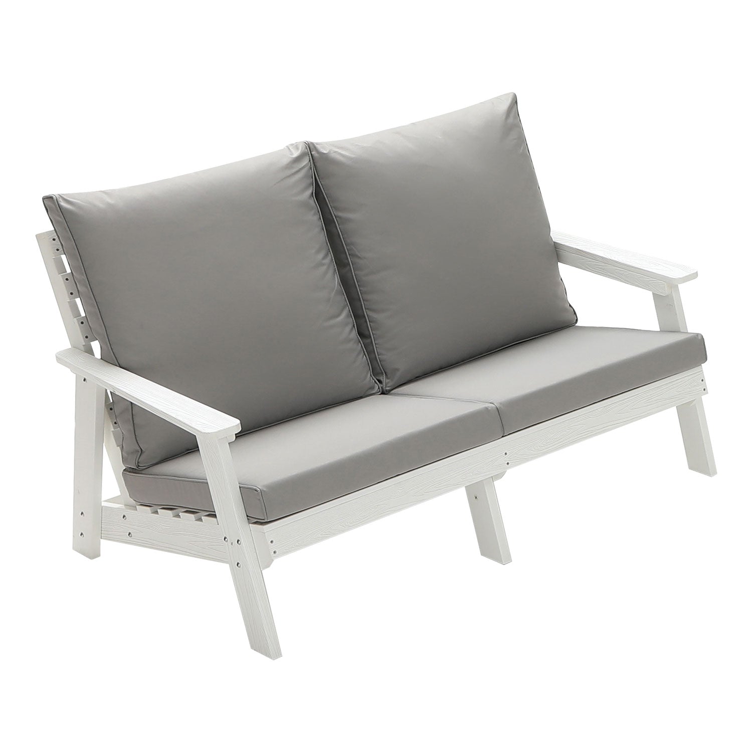 HIPS Loveseat with Cushion, Wood Grain Outdoor Garden Sofa,White/Grey--1