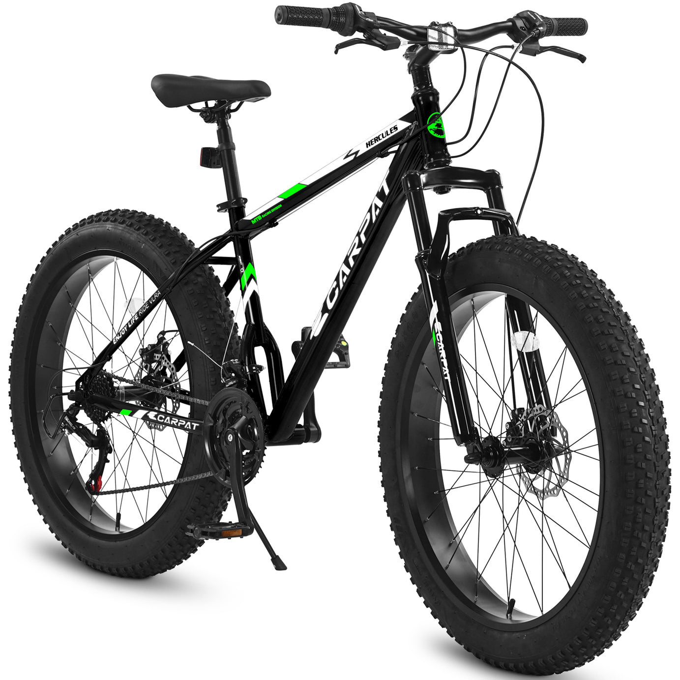 S26109  Elecony 26 Inch Fat Tire Bike Adult/Youth Full Shimano 21 Speed Mountain Bike, Dual Disc Brake, High-Carbon Steel Frame, Front Suspension, Mountain Trail Bike, Urban Commuter City Bicycle--1