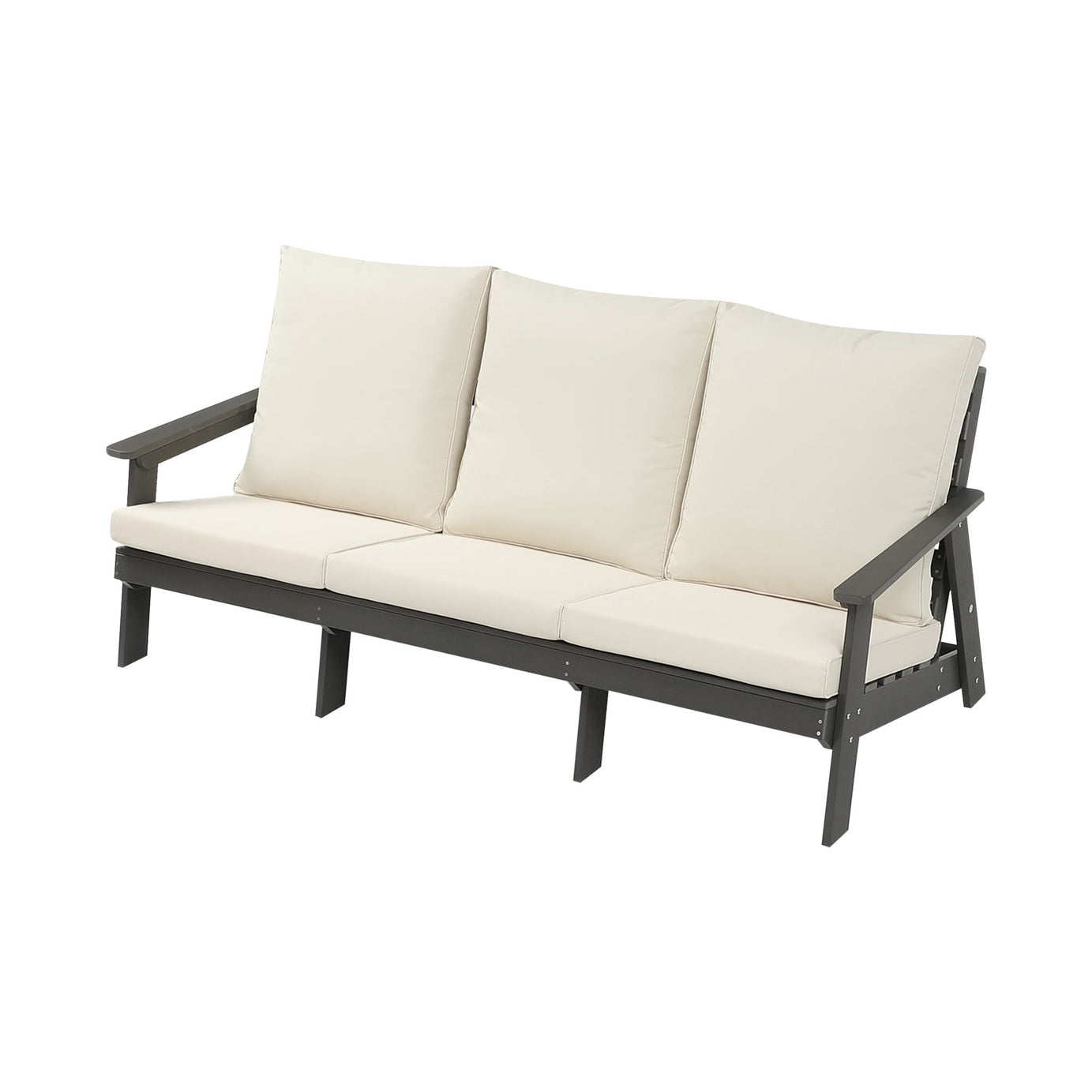 HIPS 3 Seater Sofa with Cushion,  Outdoor Garden Sofa, Sofa Set for Porch, Poolside, Terrace, and Yard Grey/Beige--1