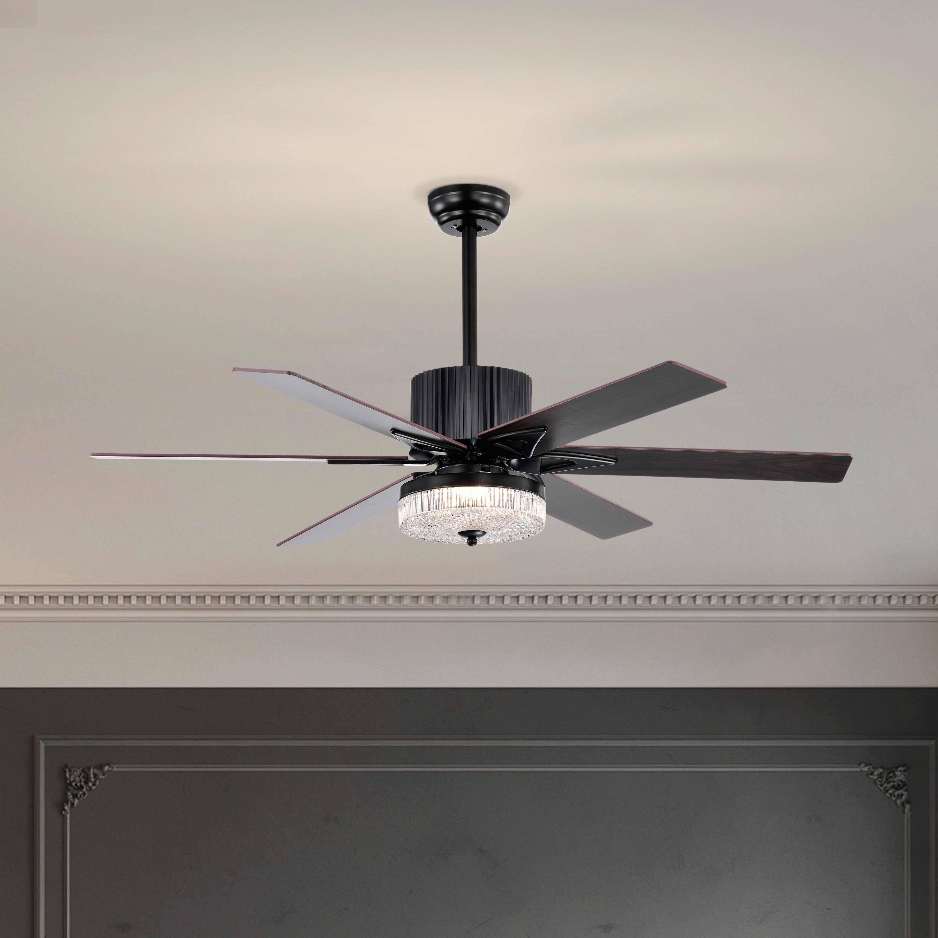 52 Inch Indoor Modern LED Ceiling Fan with Light and Remote Control, Reversible 6 Blades , Reversible Motor  - (Matte Black)--1