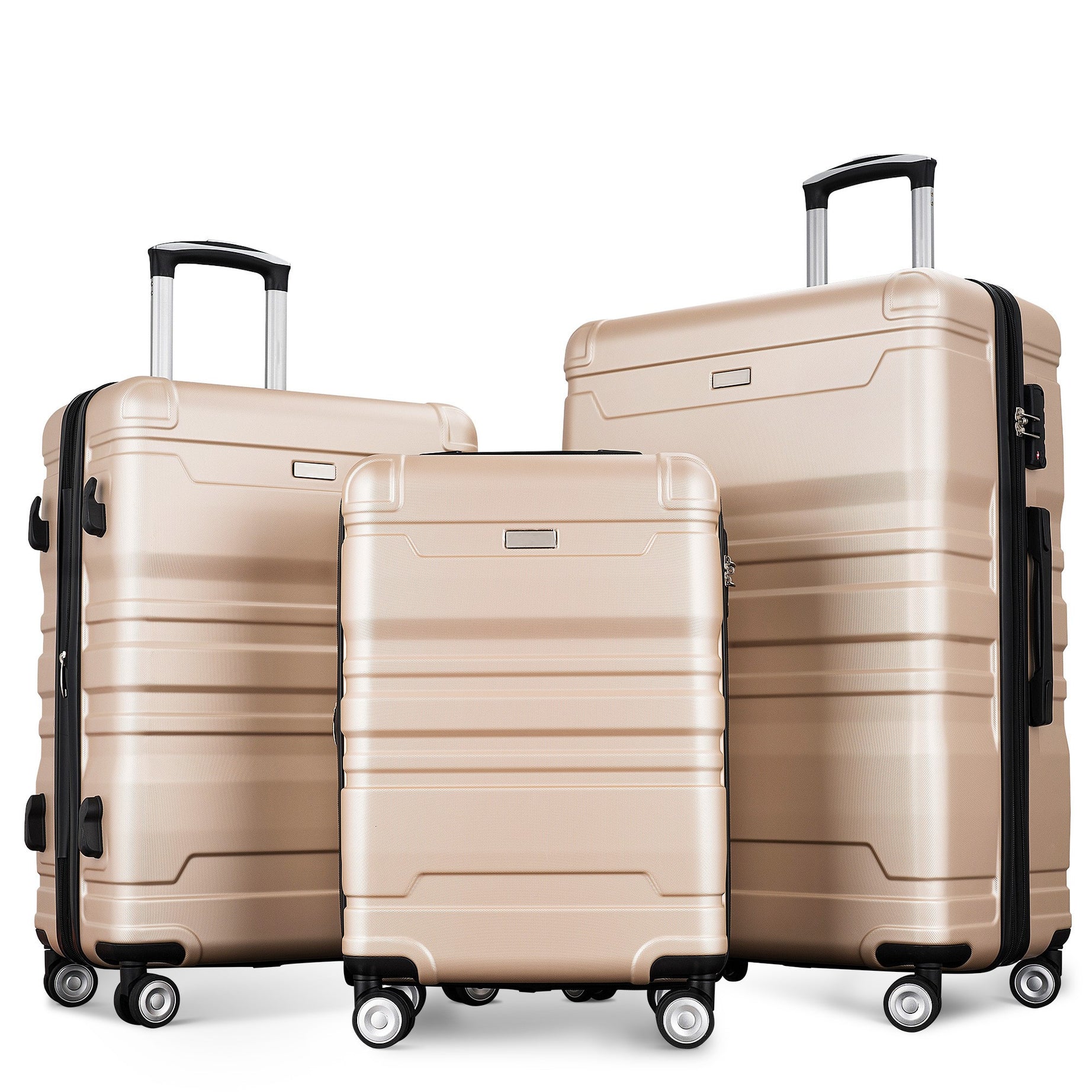 Luggage Sets New Model Expandable ABS Hardshell 3pcs Clearance Luggage Hardside Lightweight Durable Suitcase sets Spinner Wheels Suitcase with TSA Lock  20''24''28'' (Champagne)--1