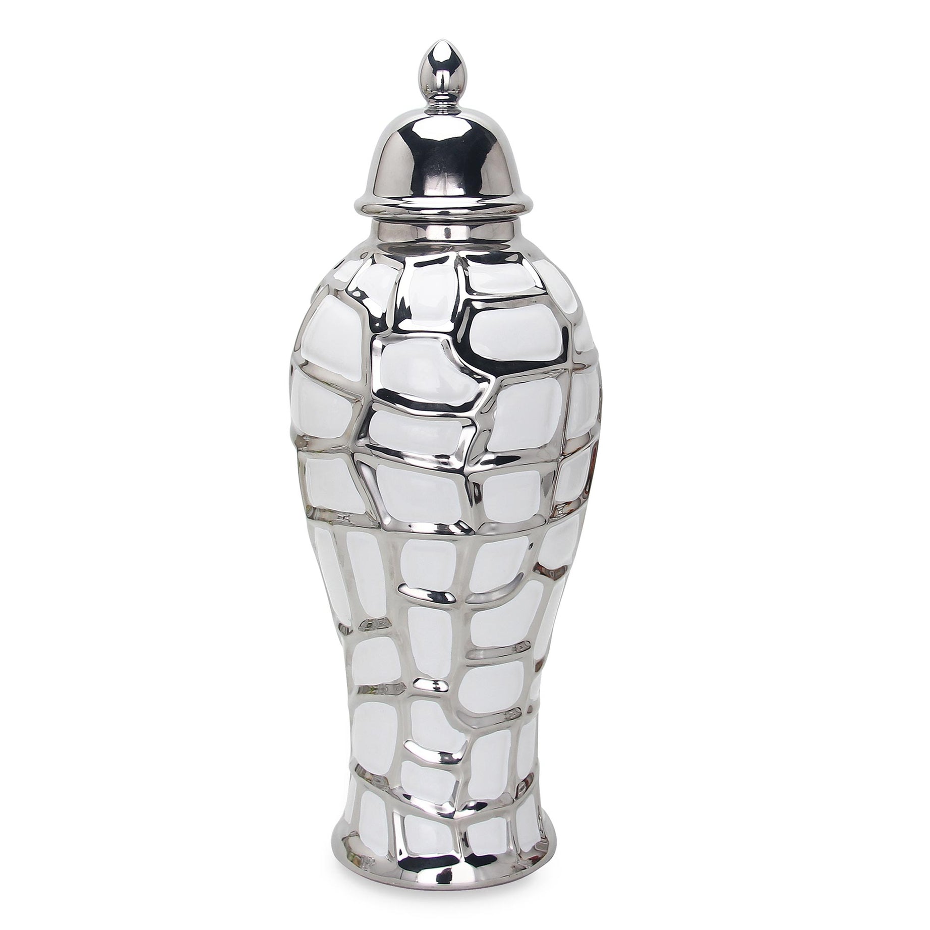 Regal White and Silver Ceramic Decorative Ginger Jar--1