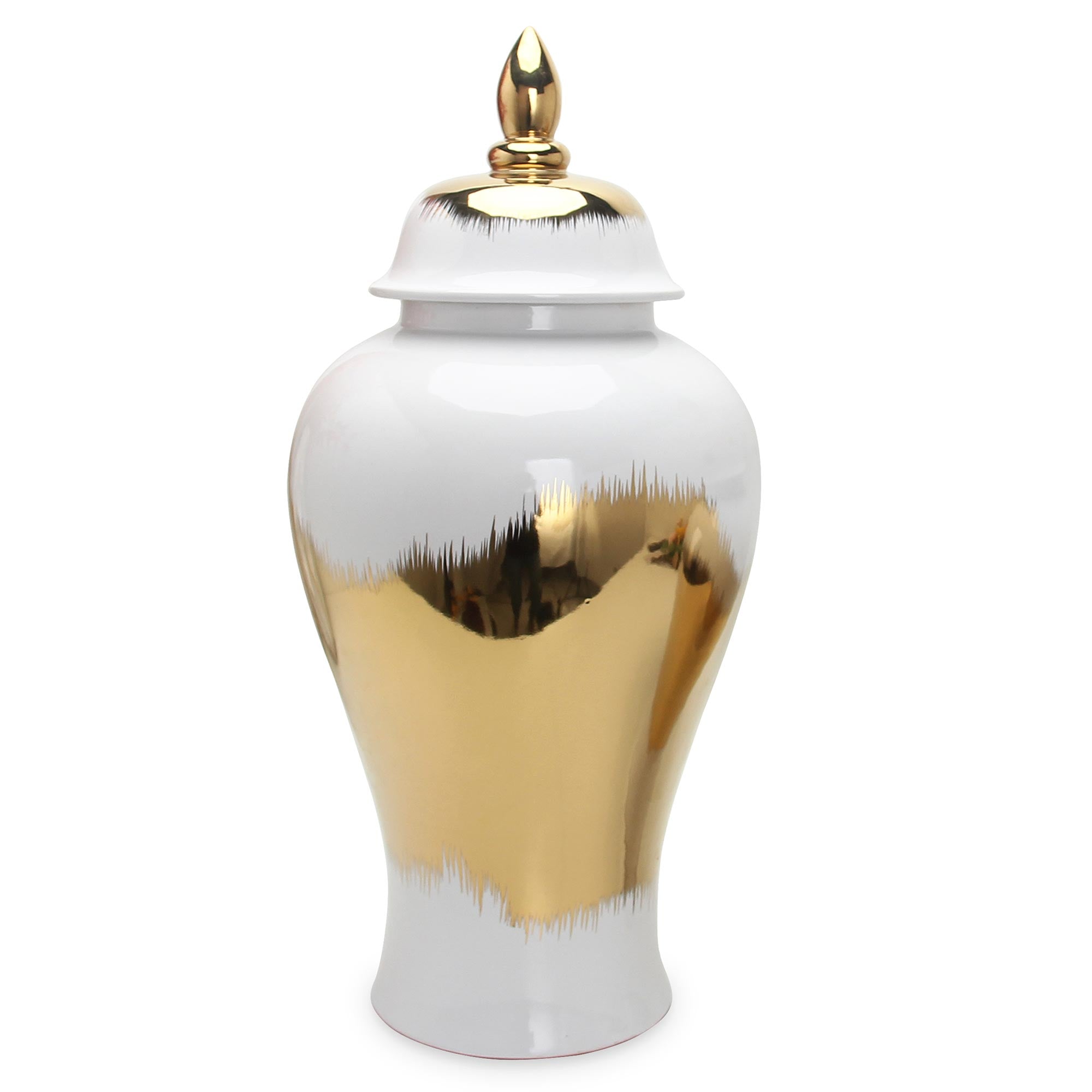 Regal White Gilded Ginger Jar with Removable Lid--1