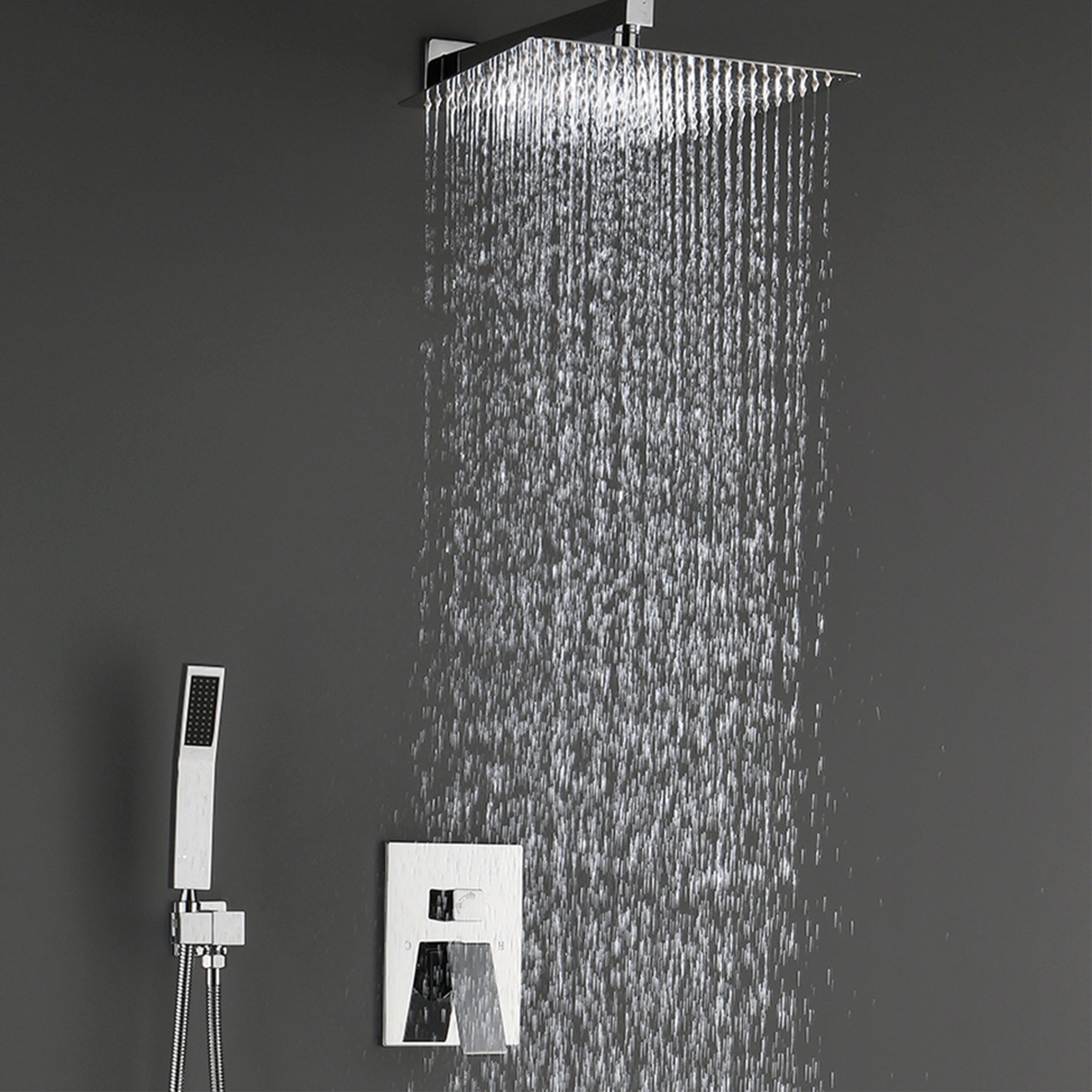 Bathroom Luxury Rain Mixer Combo Set Wall Mounted Rainfall Shower Head System Polished Chrome, (Contain Faucet Rough-in Valve Body and Trim)--1