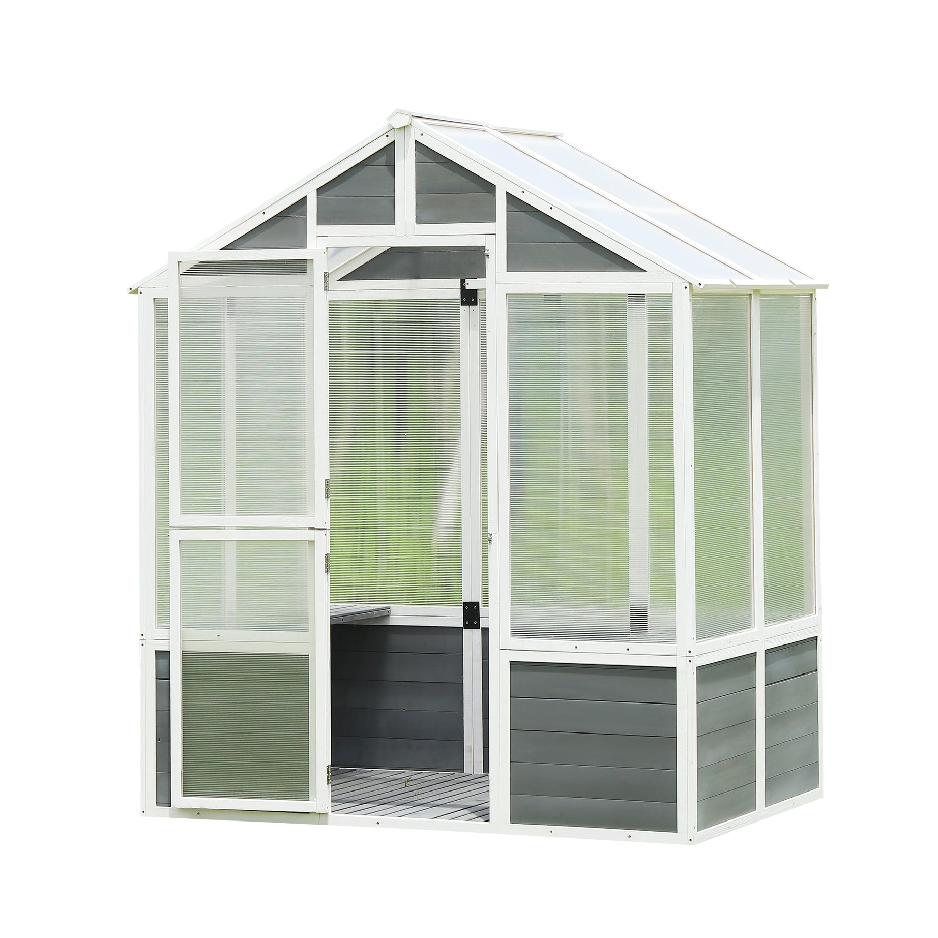 Greenhouse, Wooden Greenhouse Polycarbonate Garden Shed for Plants, 76''x48''x86'' Walk-in Outdoor Plant Gardening Greenhouse for Patio Backyard Lawn, Grow House with Front Entry Door--1