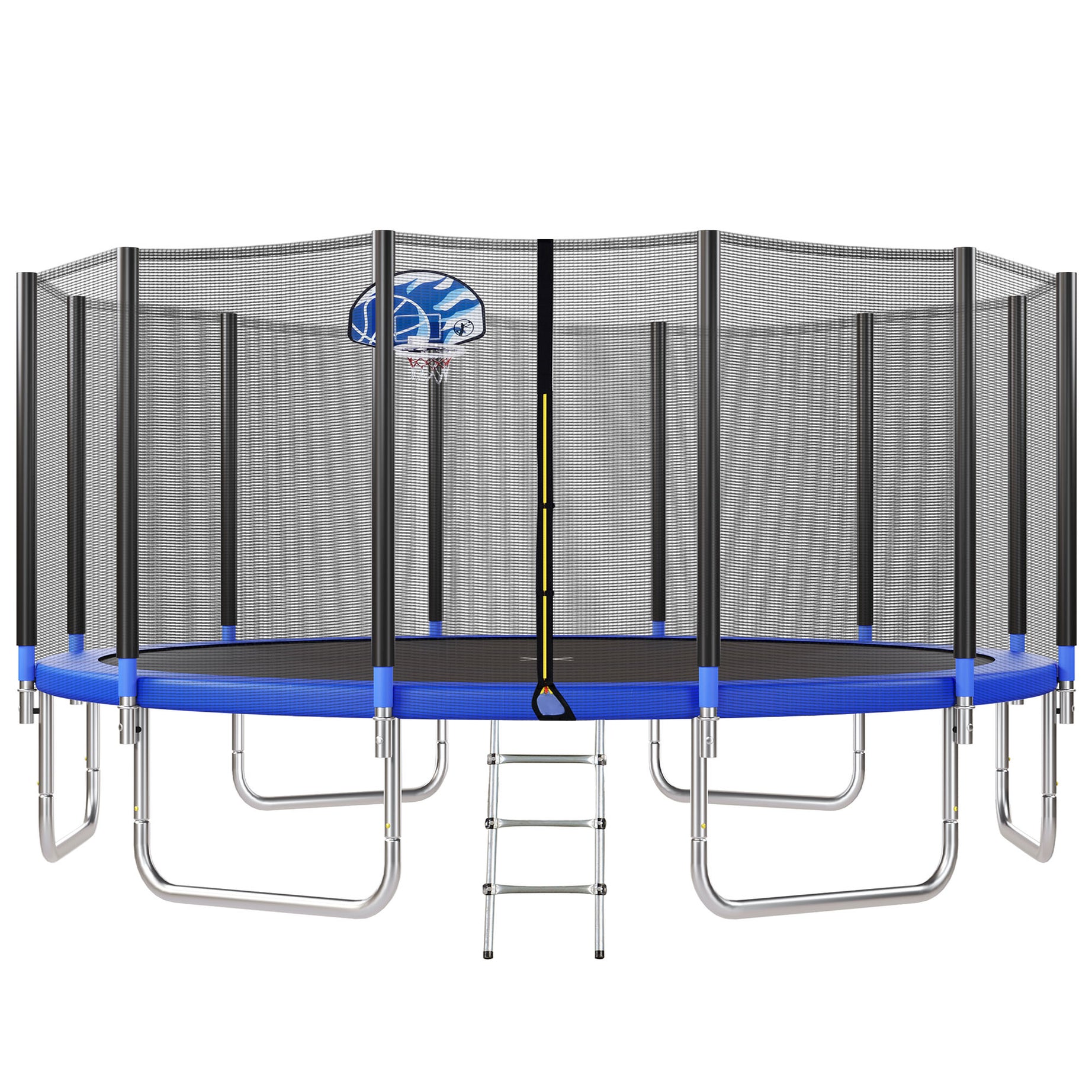 16FT Trampoline for Kids with Safety Enclosure Net, Basketball Hoop and Ladder, Easy Assembly Round Outdoor Recreational Trampoline--1