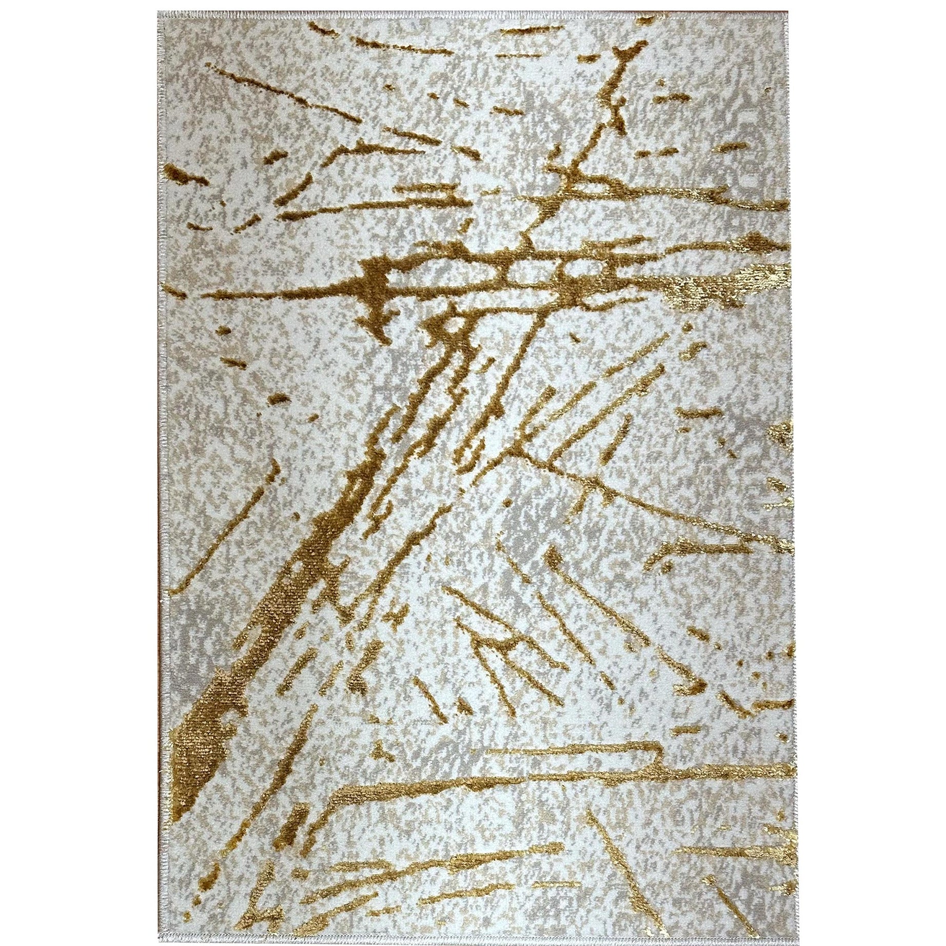 Shifra Luxury Area Rug in Beige and Gray with Gold Abstract Design--1