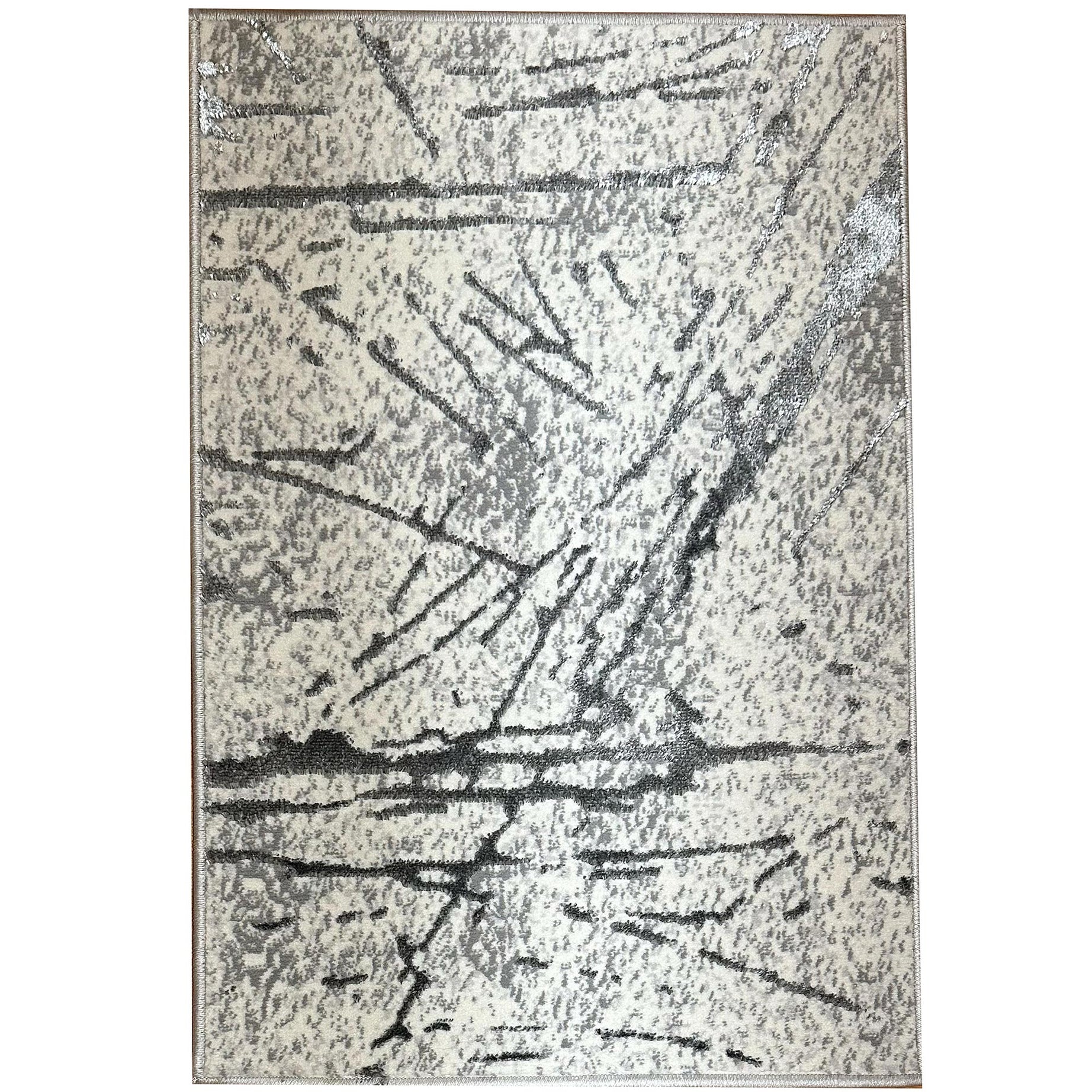 Shifra Luxury Area Rug in Gray with Silver Abstract Design--1