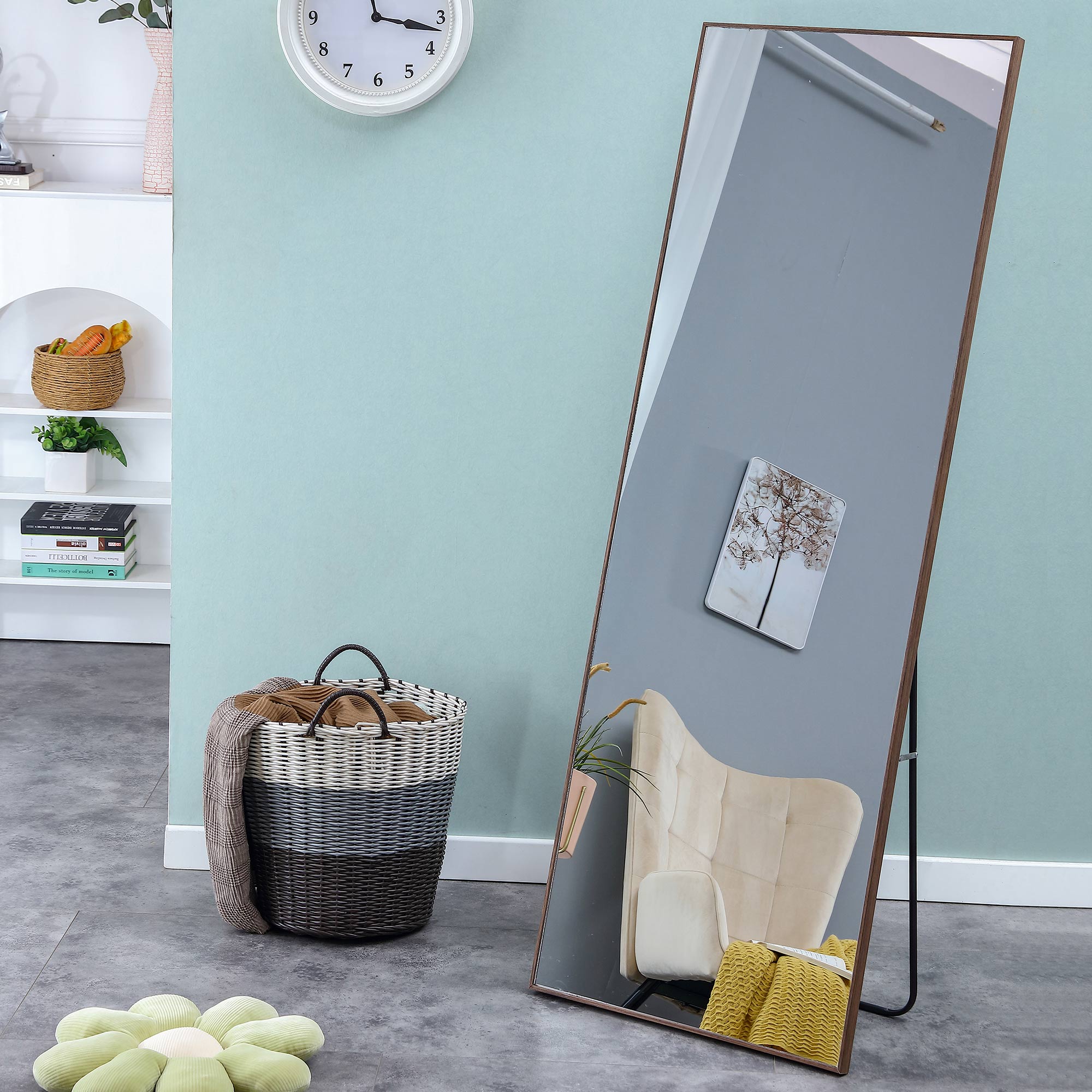 Clean and beautiful solid wood frame full-length mirror, dressing mirror, bedroom porch, decorative mirror, clothing store, floor standing large mirror, wall mounted. 65 "* 23"--1