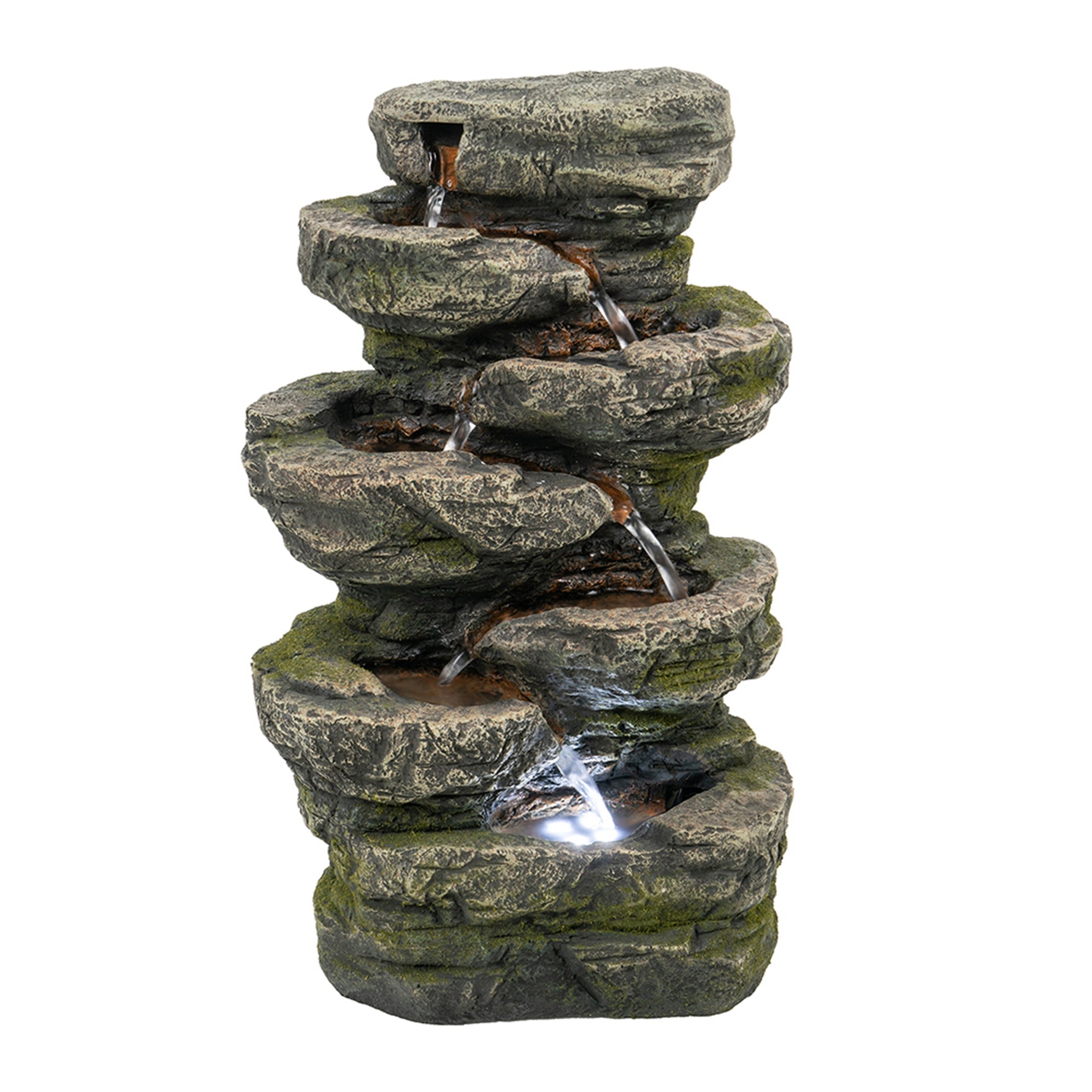 9x5x14" Indoor Gray Stone-Look Water Fountain, 7-tier Polyresin Cascading Rock Tabletop Fountain with LED Light--1