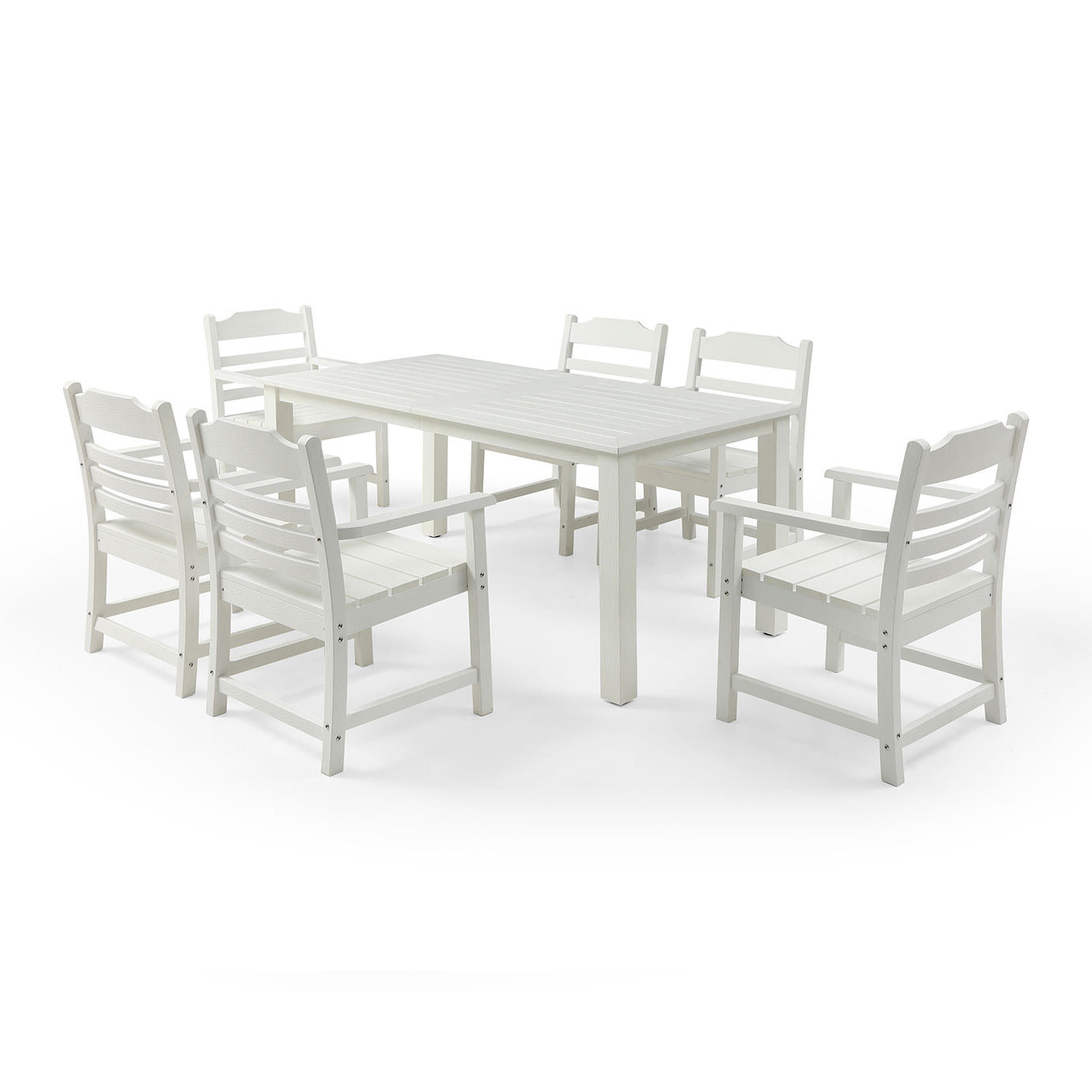 HIPS Patio Furniture Dining Chair and Table, 7 Pieces(6 dining chairs+1 dining table) Backyard Conversation Garden Poolside Balcony White--1