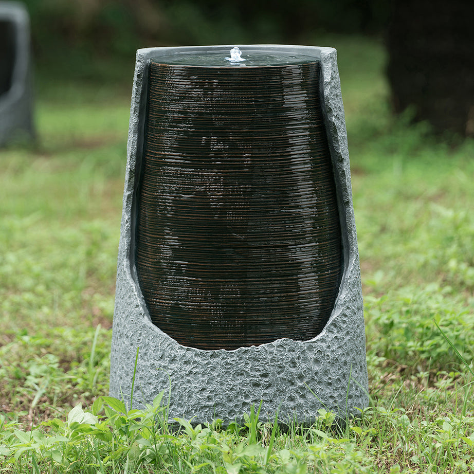 17x17x26" indoor outdoor Polyresin Water Fountain, Unique Broken Urn Fountain Chic Dynamic Modern Design with Light for Garden, Lawn, Backyard, Porch--1