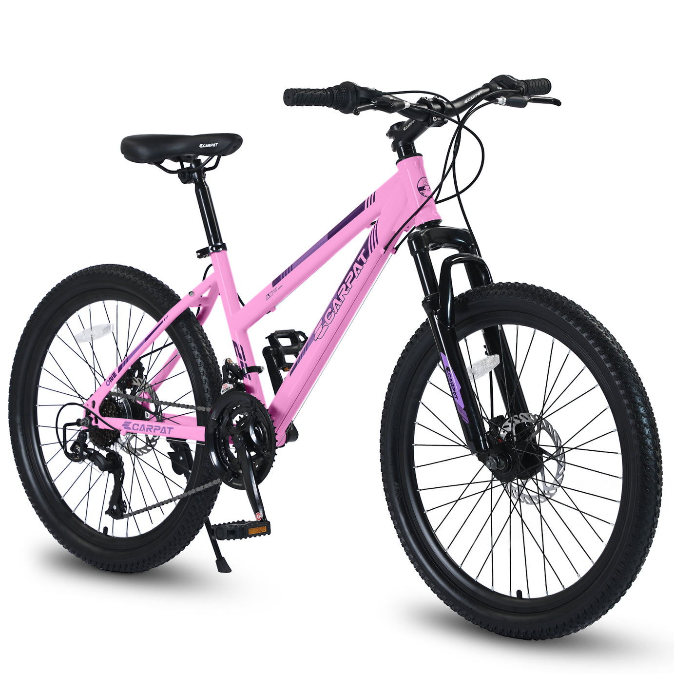 S24103  24 inch Mountain Bike for Teenagers Girls Women, Shimano 21 Speeds with Dual Disc Brakes and 100mm Front Suspension, White/Pink--1