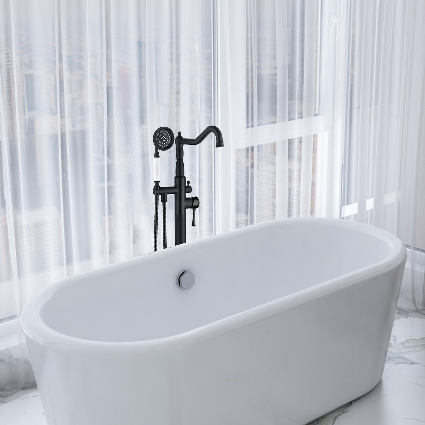 Freestanding Bathtub Faucet with Hand Shower--1