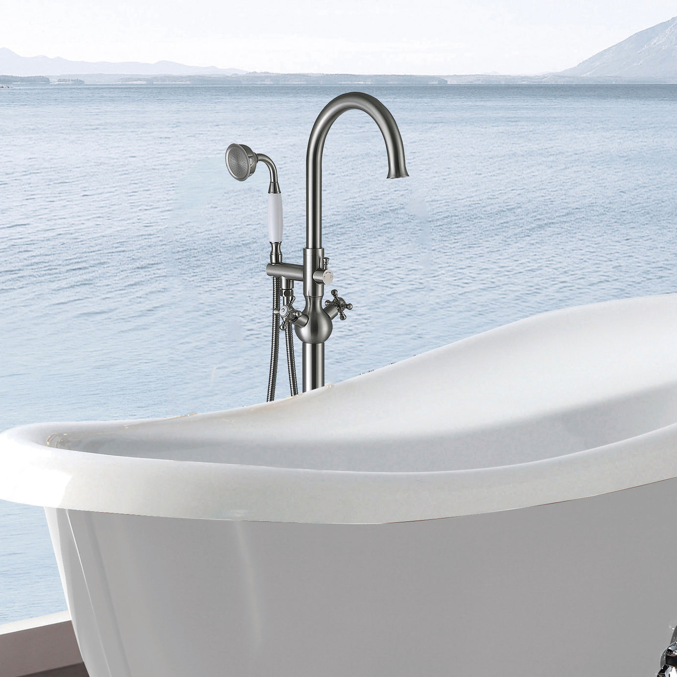 Freestanding Bathtub Faucet with Hand Shower--1