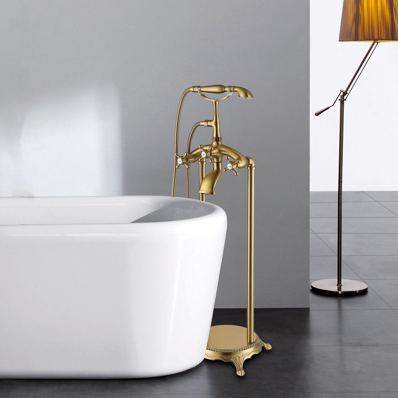 Freestanding Bathtub Faucet with Hand Shower--1