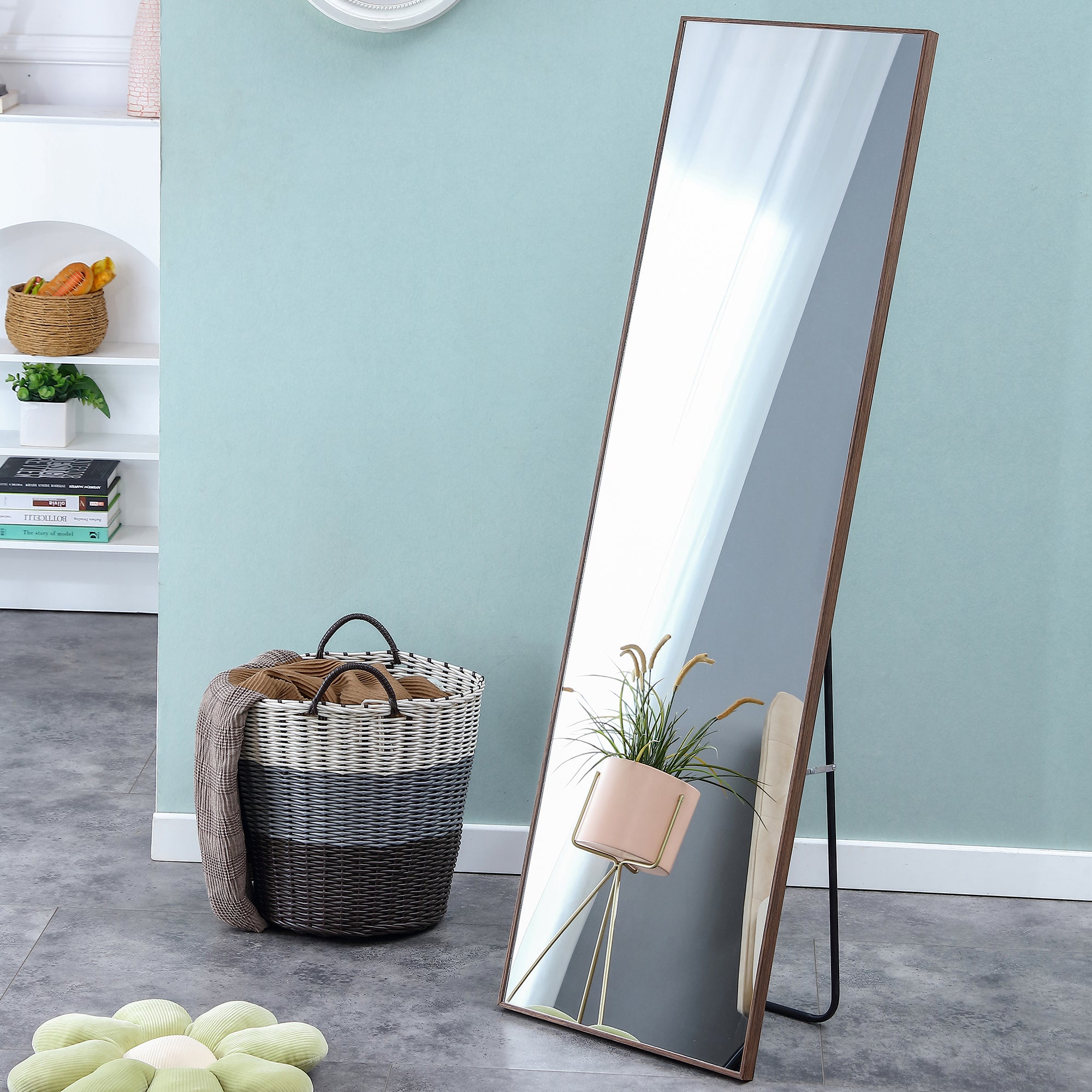 4rd generation packaging upgrade brown solid wood frame full body mirror, dressing mirror,  decorative mirror, clothing store, floor standing mirror. W1151124247--1