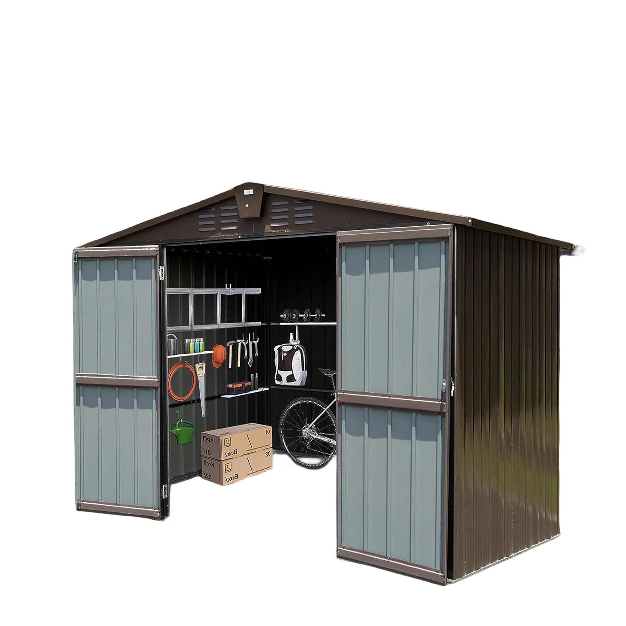 Outdoor Storage Shed 10'x8', Metal Tool Sheds Storage House with Lockable Double Door,Large Bike Shed Waterproof for Garden,Backyard,Lawn(Brown)--1