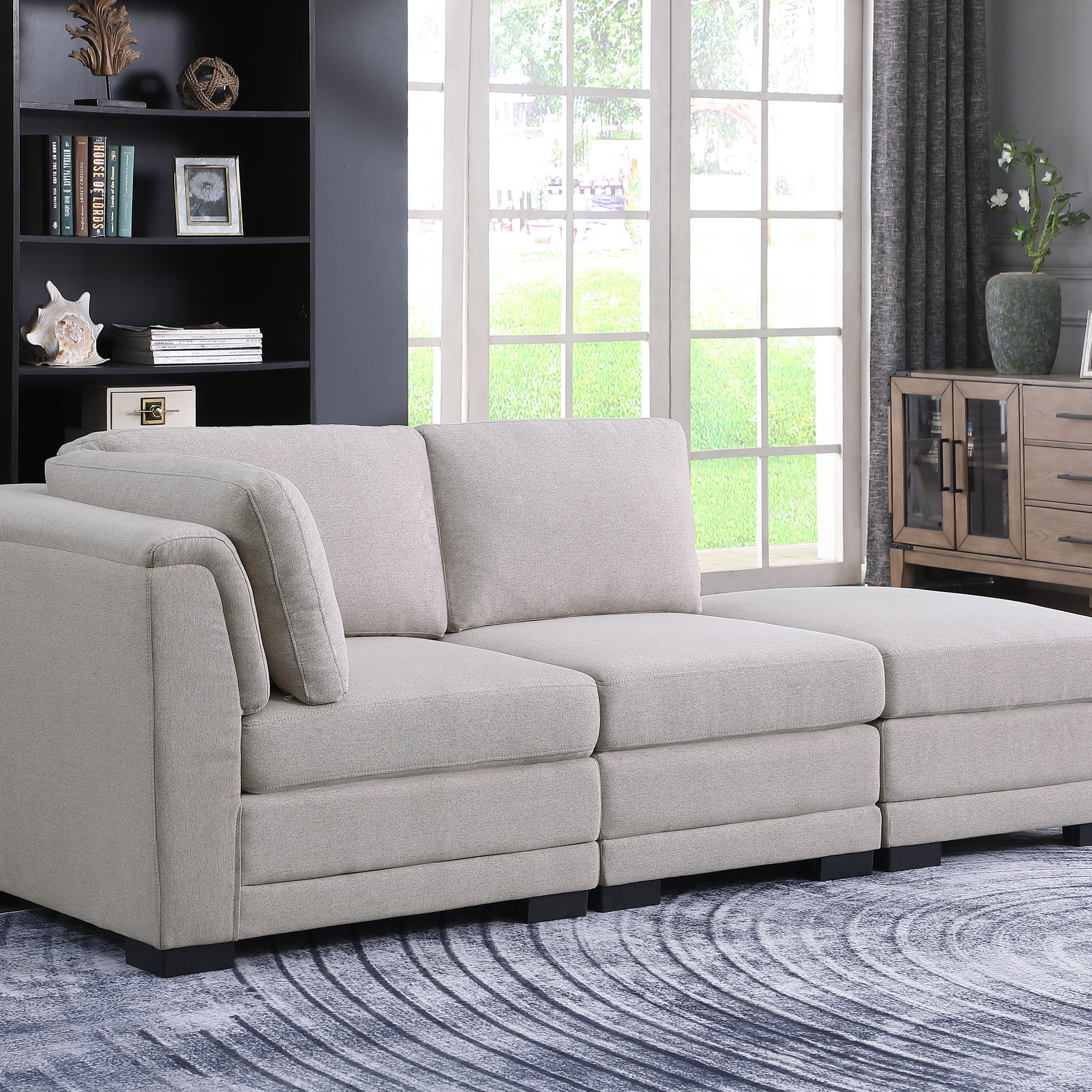 Kristin 86.5" Light Gray Linen Fabric Reversible Sofa with Ottoman--1