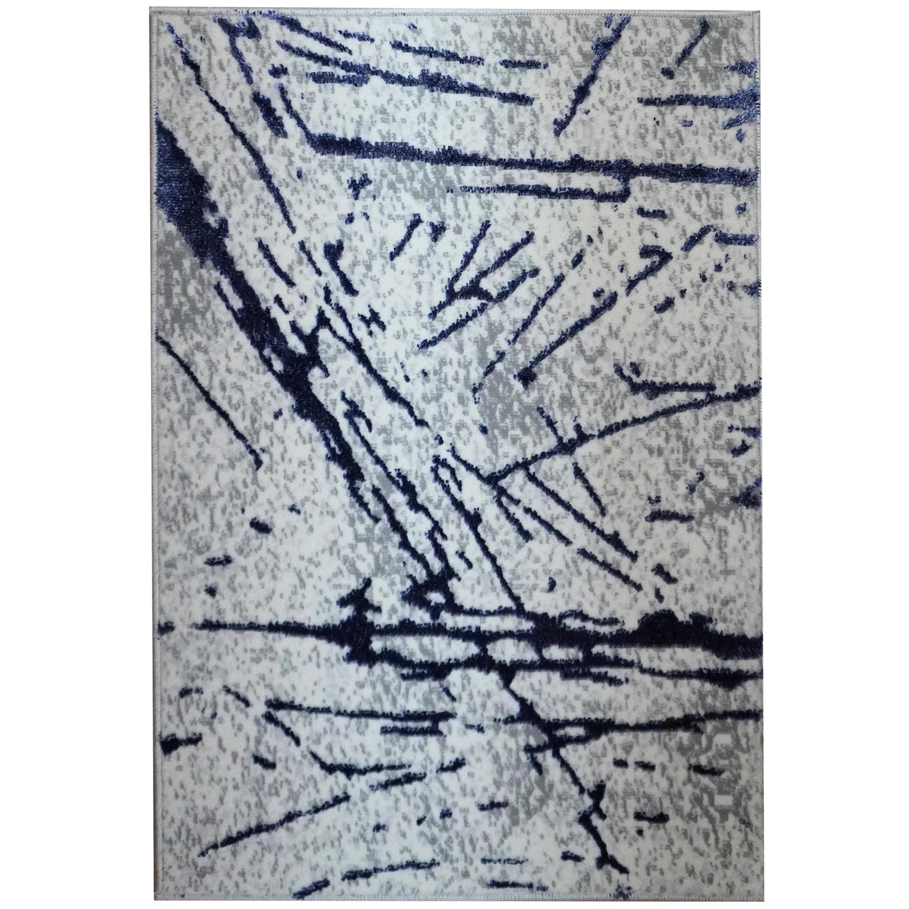 Shifra Luxury Area Rug in Gray with Navy Blue Abstract Design--1