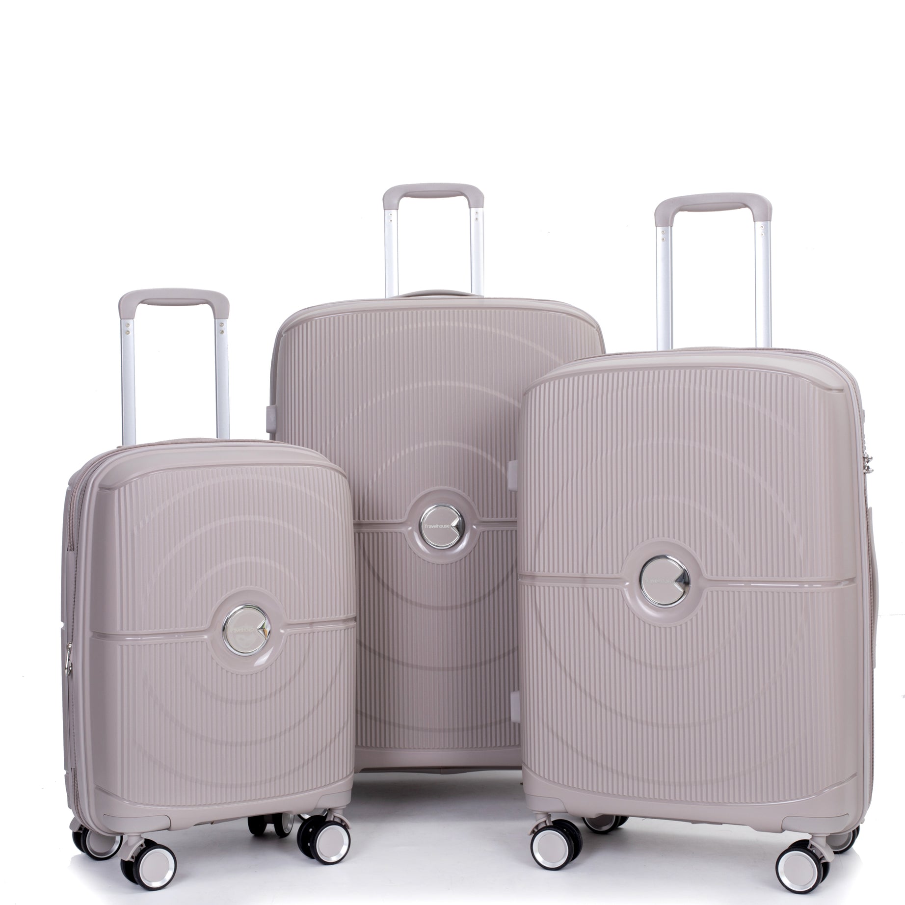 Expandable Hardshell Suitcase Double Spinner Wheels PP Luggage Sets Lightweight Durable Suitcase with TSA Lock,3-Piece Set (20/24/28) , Griege--1