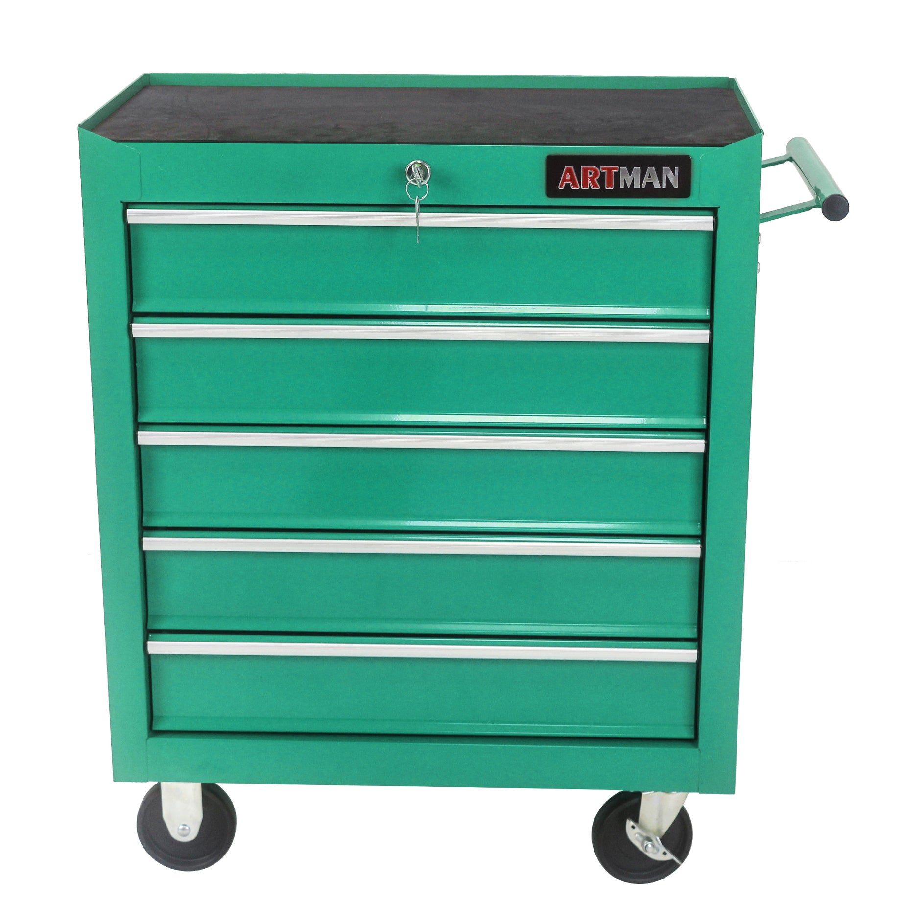 5 DRAWERS MULTIFUNCTIONAL TOOL CART WITH WHEELS-GREEN--1