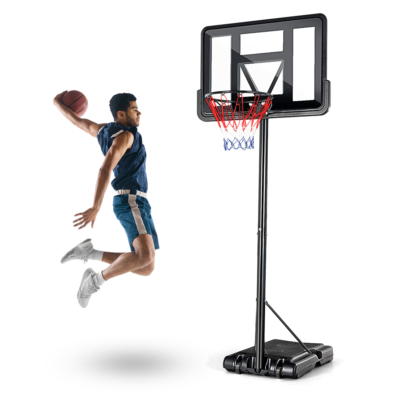 Portable Basketball Hoop Outdoor, 4.25FT-10FT Height Adjustable Basketball Goal, Shatterproof Backboard, Built-in Wheels, Basketball Stand--1