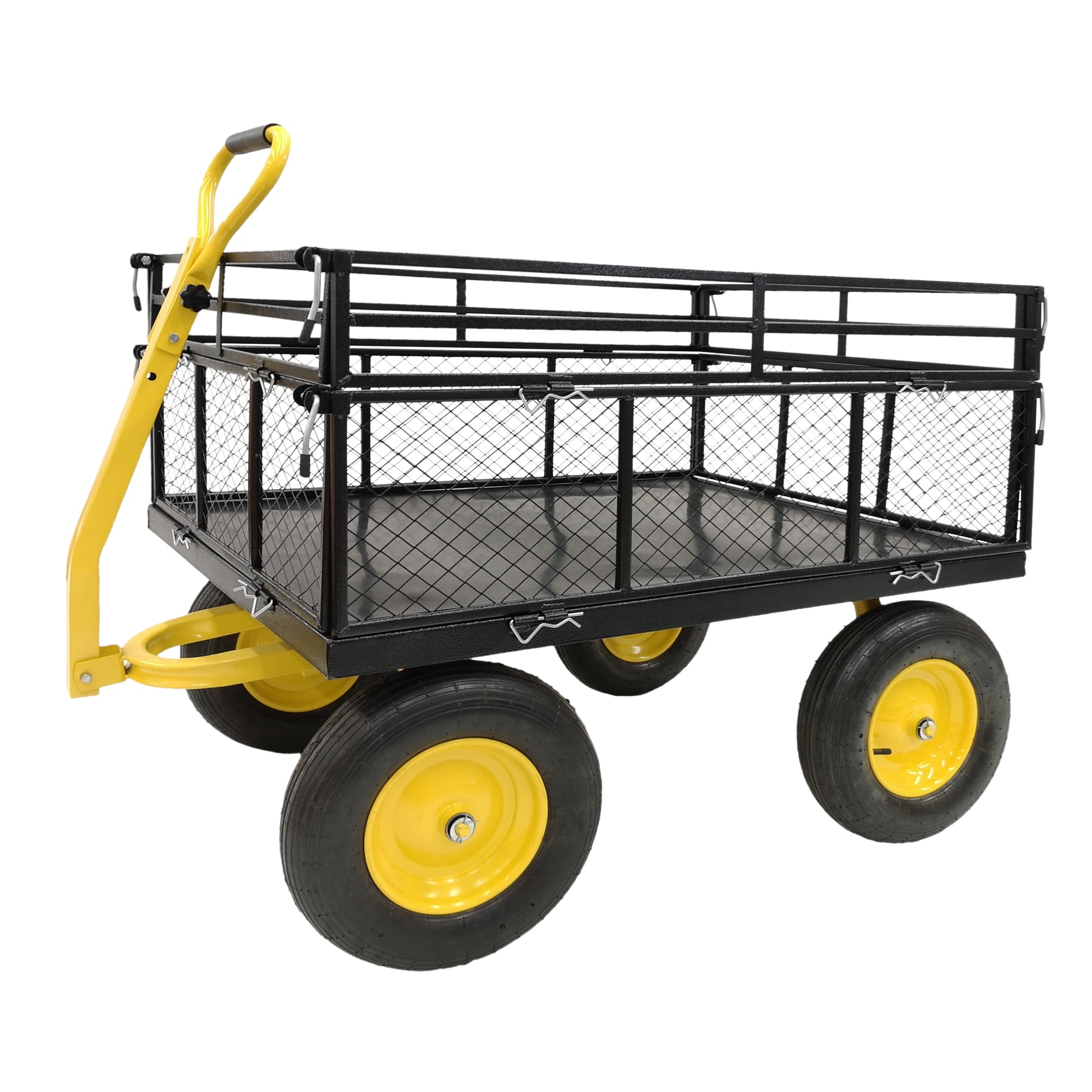 Steel Garden Cart, Heavy Duty 1400 lbs Capacity, with Removable Mesh Sides to Convert into Flatbed, Utility Metal Wagon with 2-in-1 Handle and 16 in Tires, Perfect for Garden, Farm, Yard--1