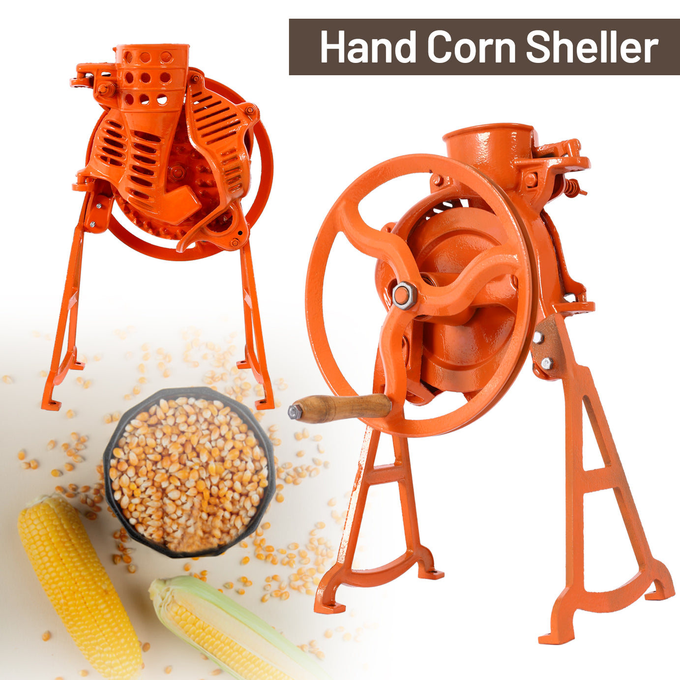 Hand Corn Sheller Heavy Duty Shelling Machine Manual Farm Corn Thresher Corn Remover Tools Hand Sheller with Wooden Handle Cast Iron Manual Thresher--1