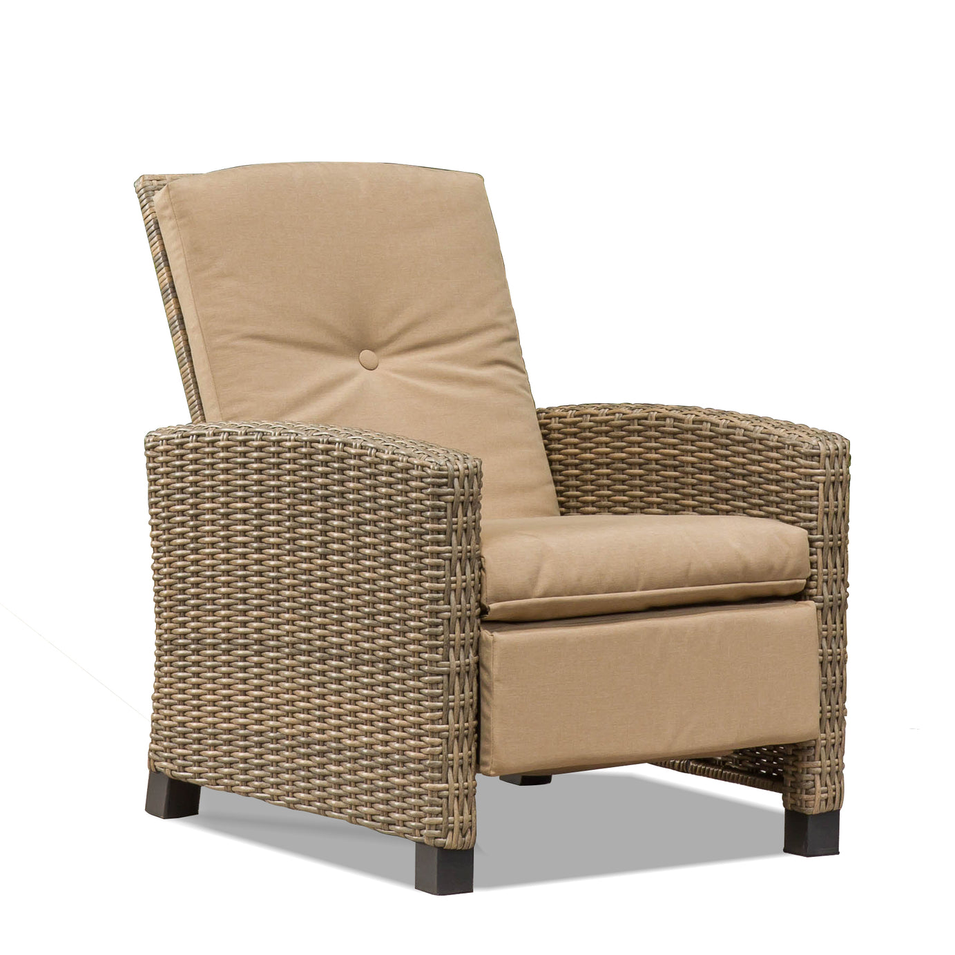 Indoor & Outdoor Recliner, All-Weather Wicker Reclining Patio Chair, Khaki Cushion (Khaki,1 Chair)--1