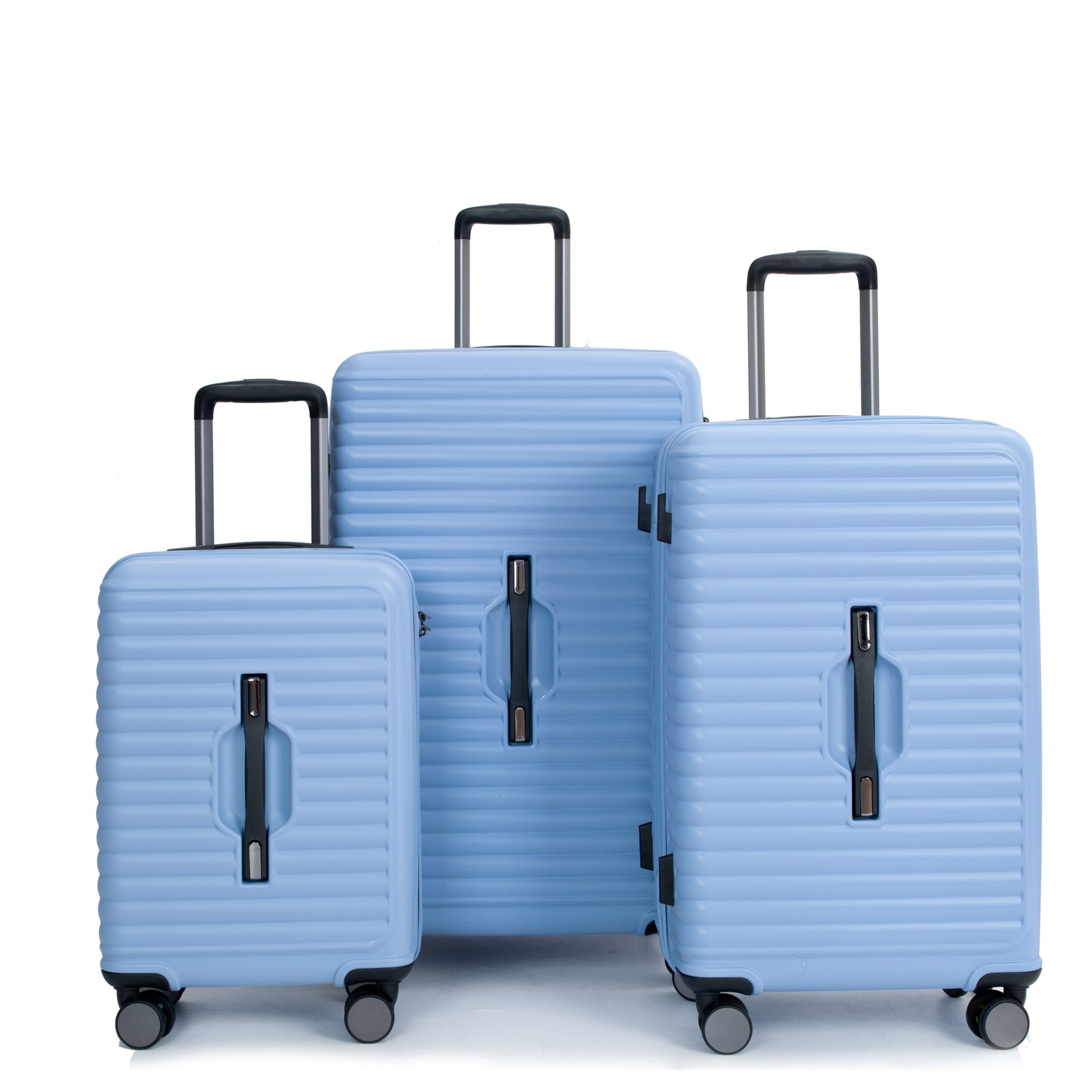 3 Piece Luggage Sets PC+ABS Lightweight Suitcase with Two Hooks, 360° Double Spinner Wheels, TSA Lock, (21/25/29) Light Blue--1