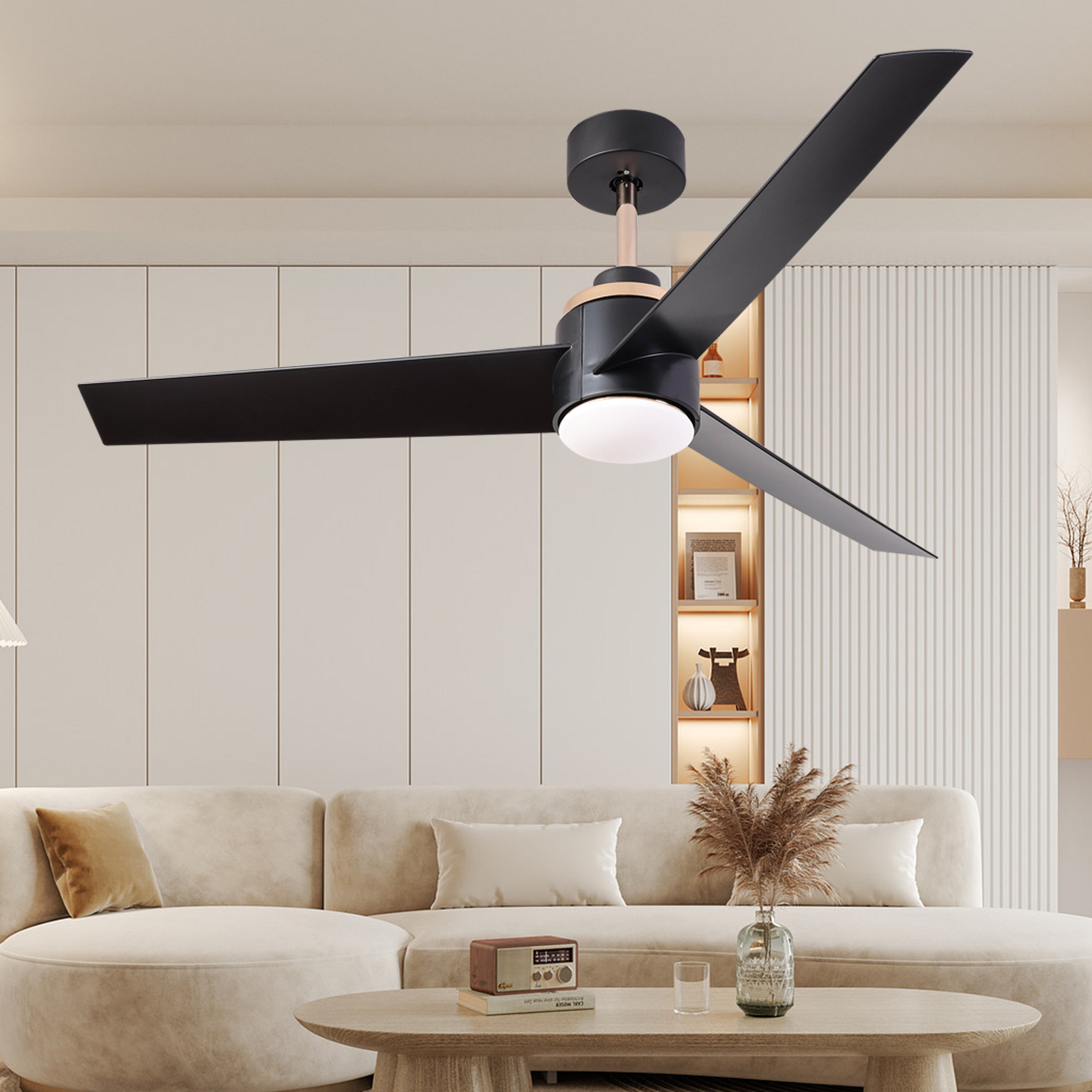 52 Inch Ceiling Fans with Lights Flush Mount,  Modern Ceiling Fan with Light and Remote Control - 3 Blades Indoor Outdoor Ceiling Fan Low Profile for Patio Farmhouse Bedroom--1