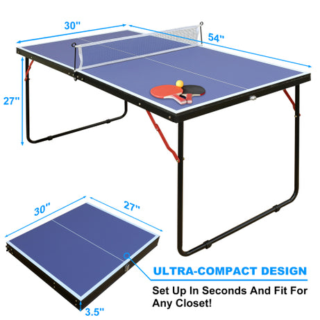 Table Tennis Table Midsize Foldable & Portable Ping Pong Table Set with Net and 2 Ping Pong Paddles for Indoor Outdoor Game--2