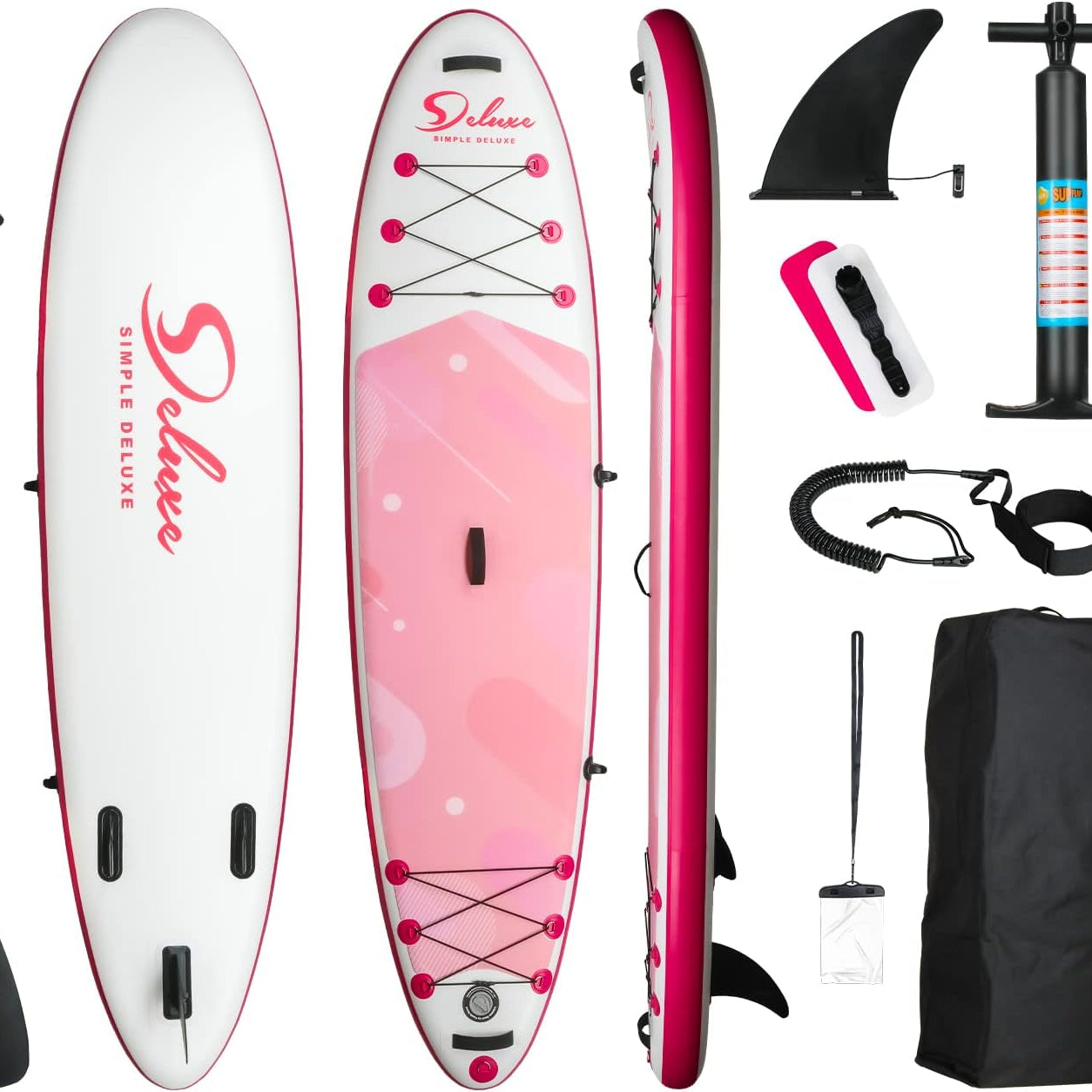 Inflatable Stand Up Paddle Board – Simple Deluxe Premium SUP for All Skill Levels, Pink Paddle Boards for Adults & Youth, Blow Up Stand-Up Paddleboards with Accessories & Backpack, Surf Control--1