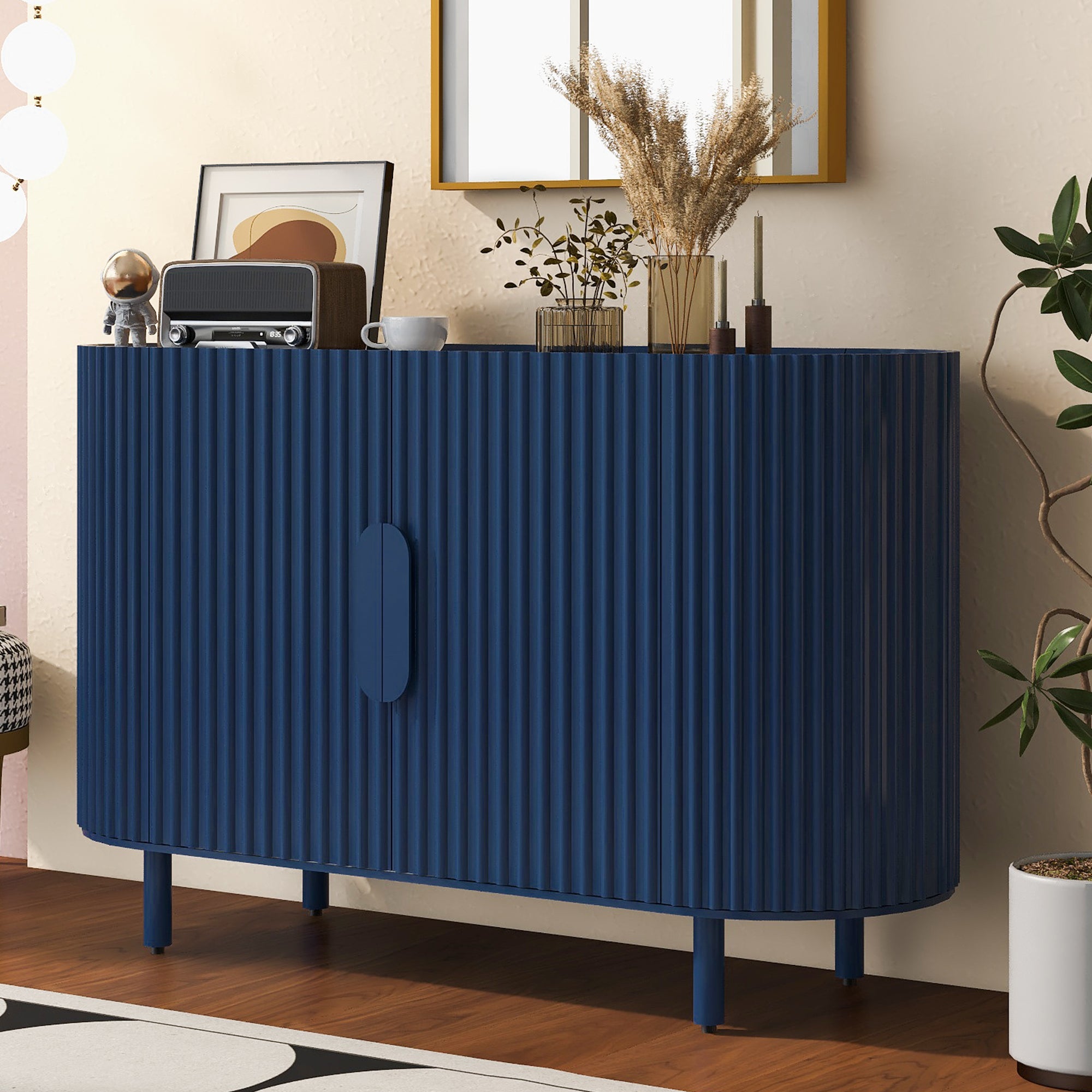 U-Style Curved Design Light Luxury Sideboard with Adjustable Shelves,Suitable for Living Room,Study and Entrance--1