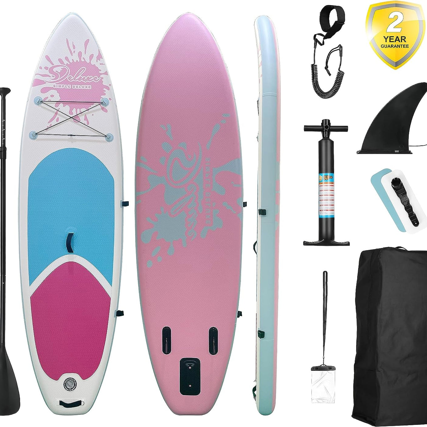 Inflatable Stand Up Paddle Board – Simple Deluxe Premium SUP for All Skill Levels, Pink Paddle Boards for Adults & Youth, Blow Up Stand-Up Paddleboards with Accessories & Backpack, Surf Control--1