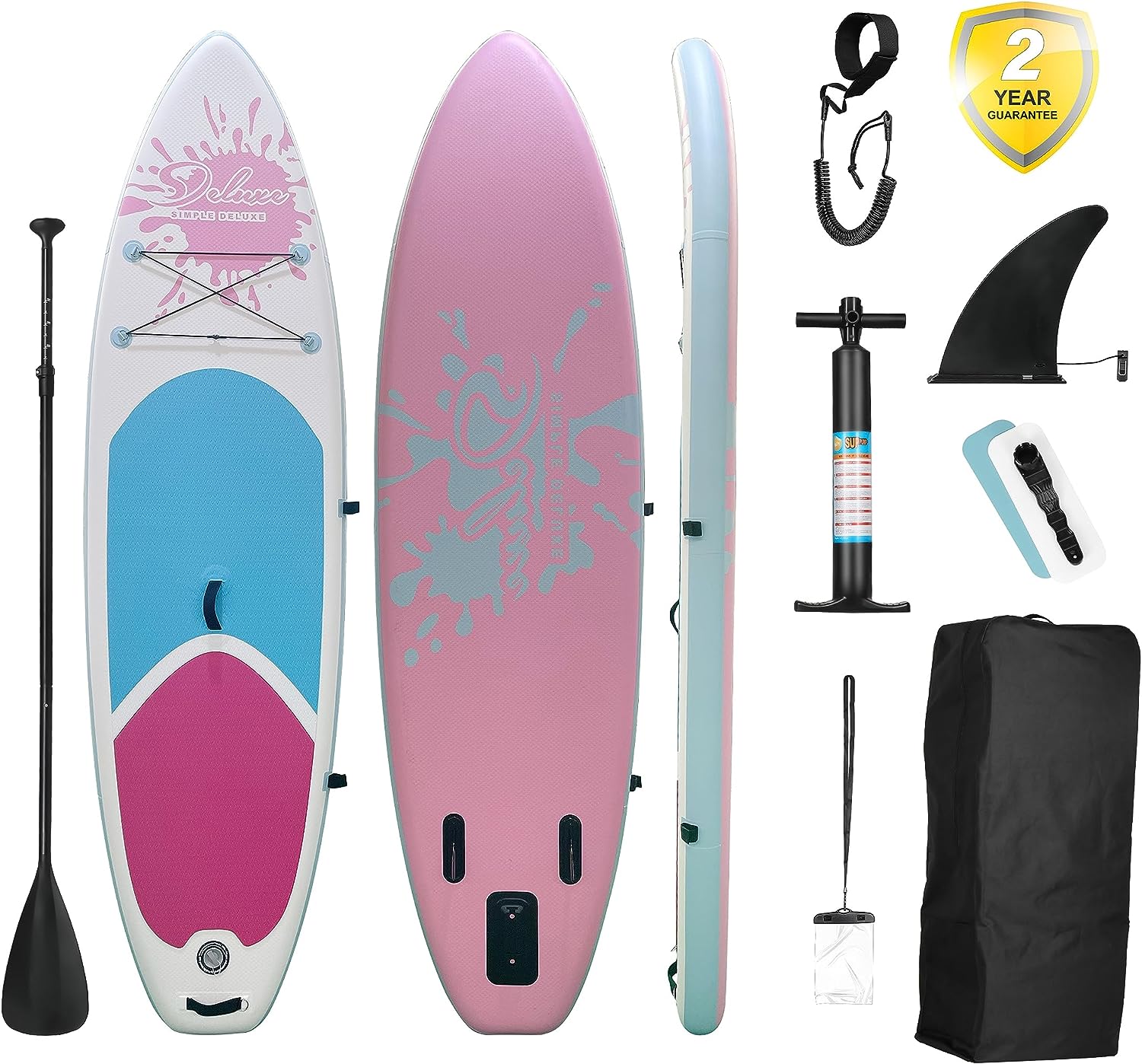 Inflatable Stand Up Paddle Board – Simple Deluxe Premium SUP for All Skill Levels, Pink Paddle Boards for Adults & Youth, Blow Up Stand-Up Paddleboards with Accessories & Backpack, Surf Control--1