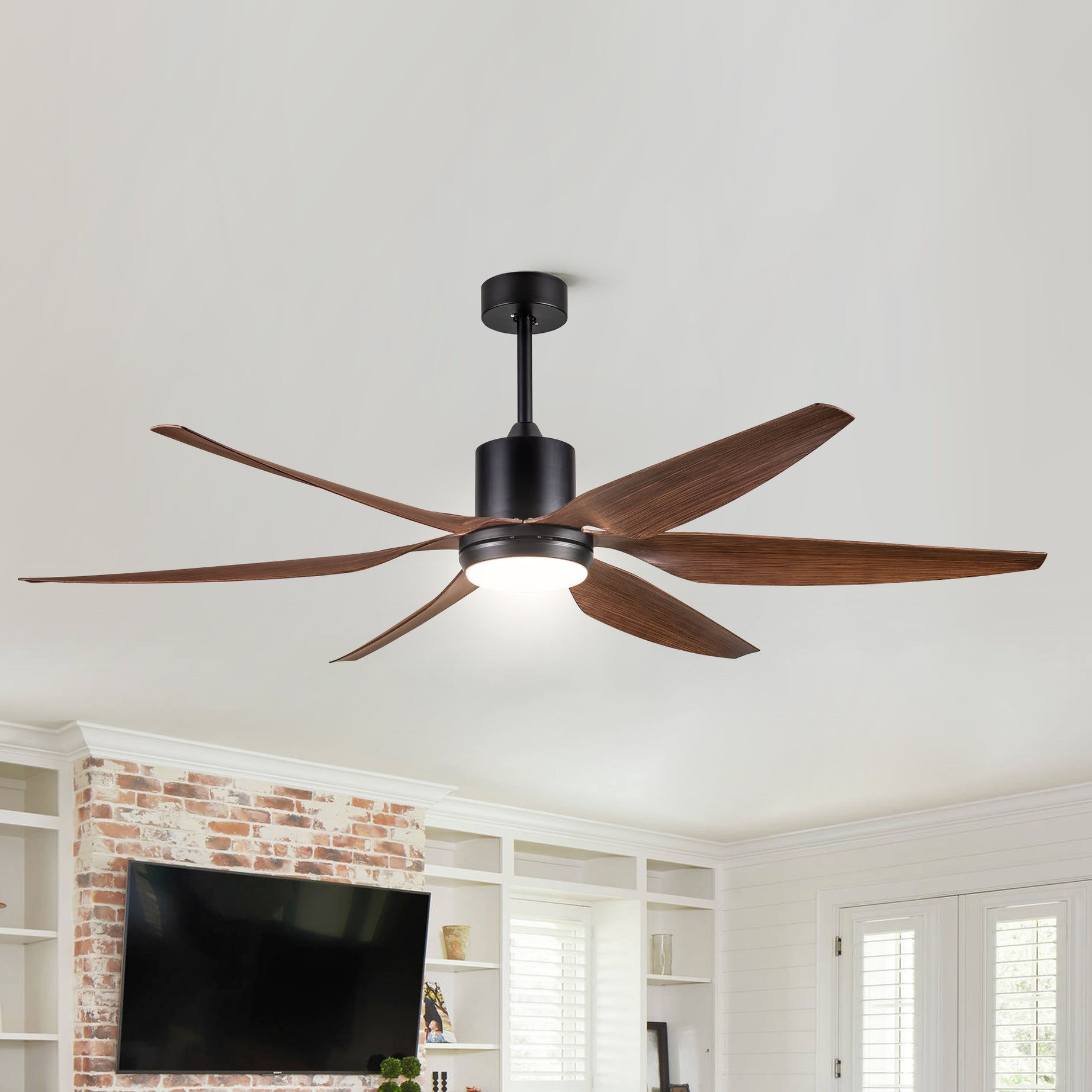 66" Vintage Ceiling Fan  Lighting with Brown Blades in Integrated LED--1