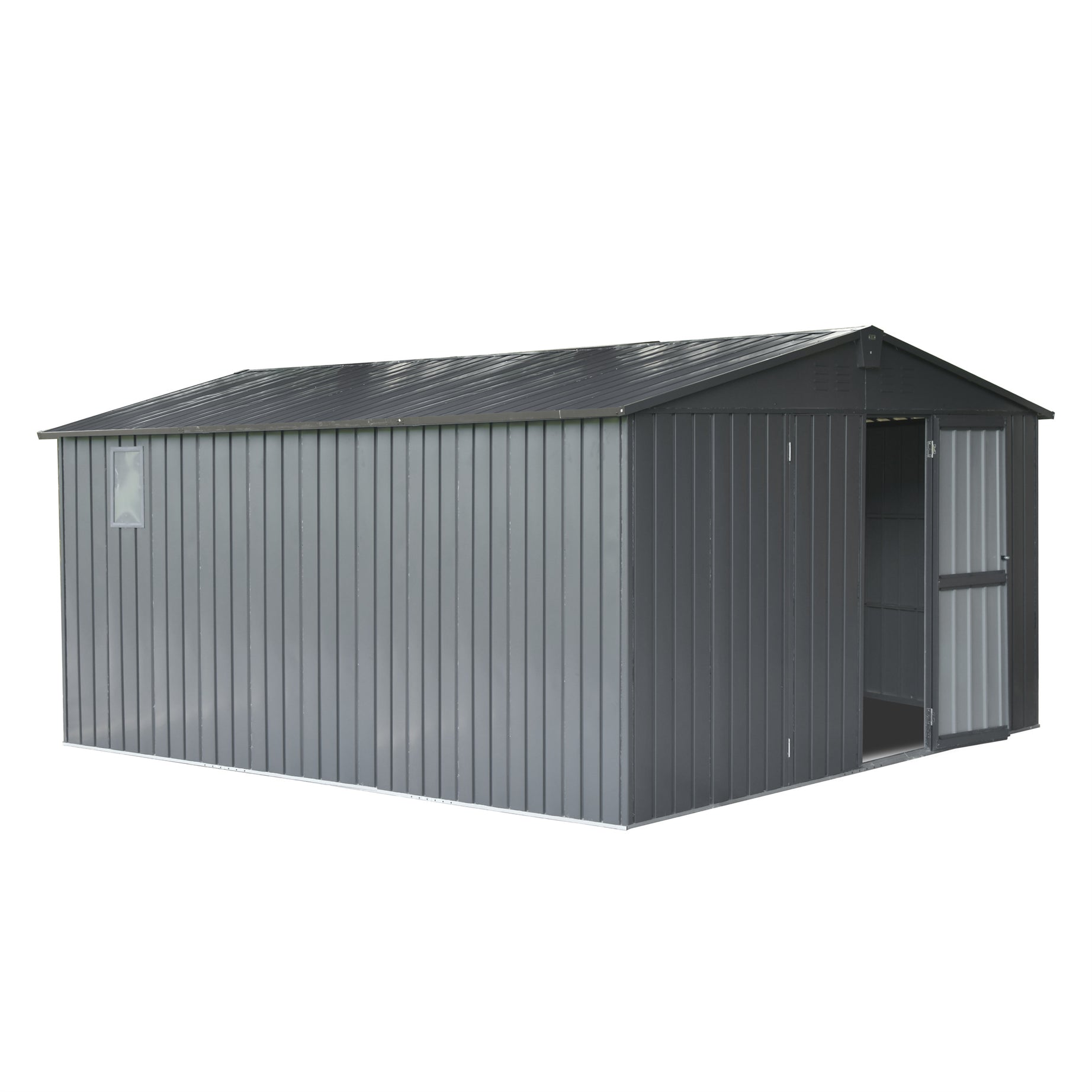 Backyard Storage Shed 11' x 12.5' with Galvanized Steel Frame & Windows, Outdoor Garden Shed Metal Utility Tool Storage Room with Lockable Door for Patio(Dark Gray)--1