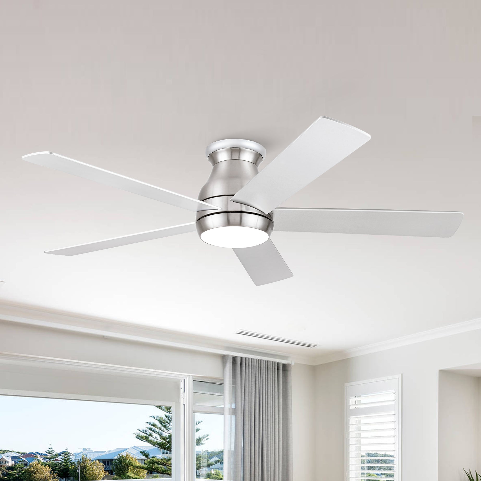 52" Low Profile Ceiling Fan in Brushed Nickel with Silver Blades--1