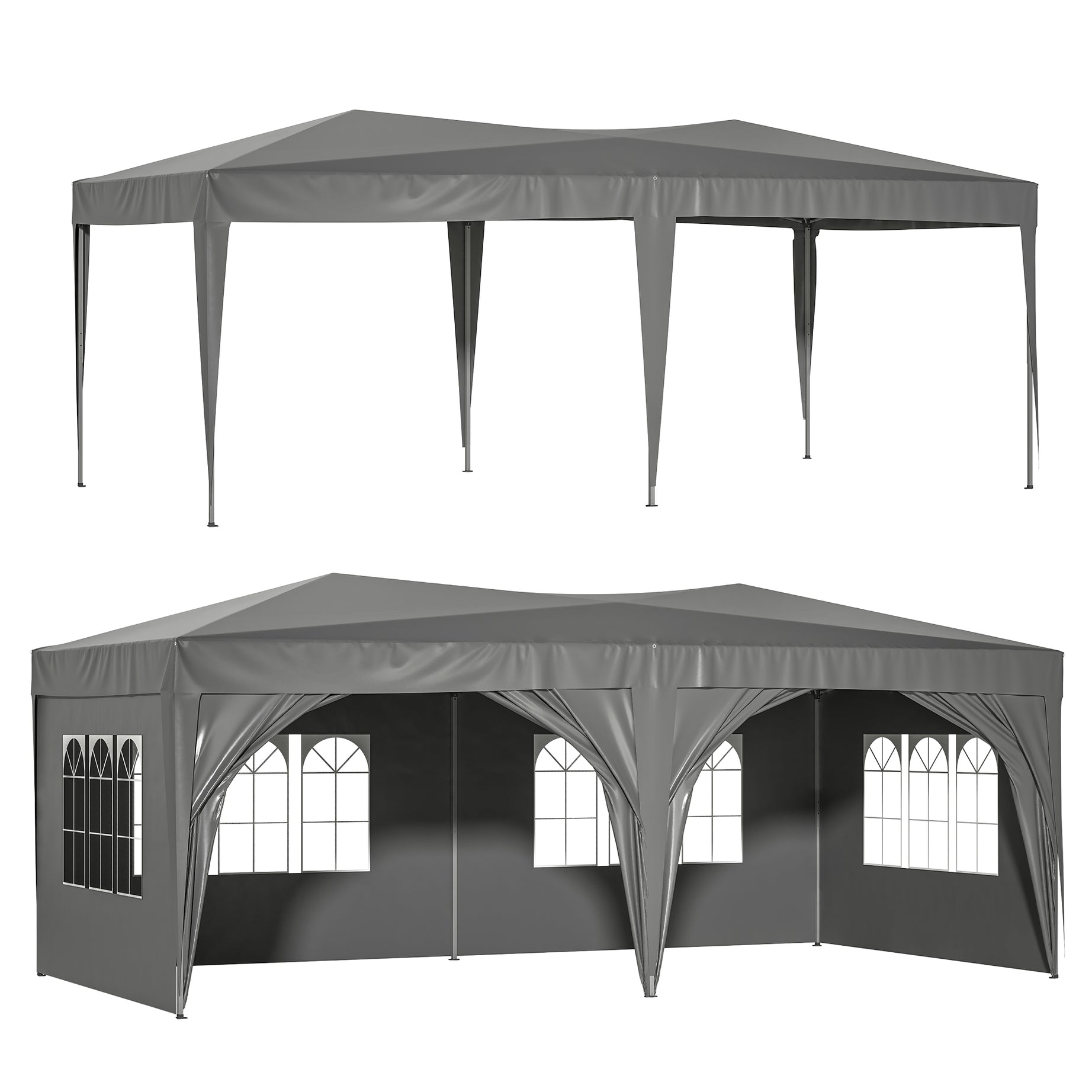 10'x20' EZ Pop Up Canopy Outdoor Portable Party Folding Tent with 6 Removable Sidewalls + Carry Bag + 6 pcs Weight Bag Beige Grey--1