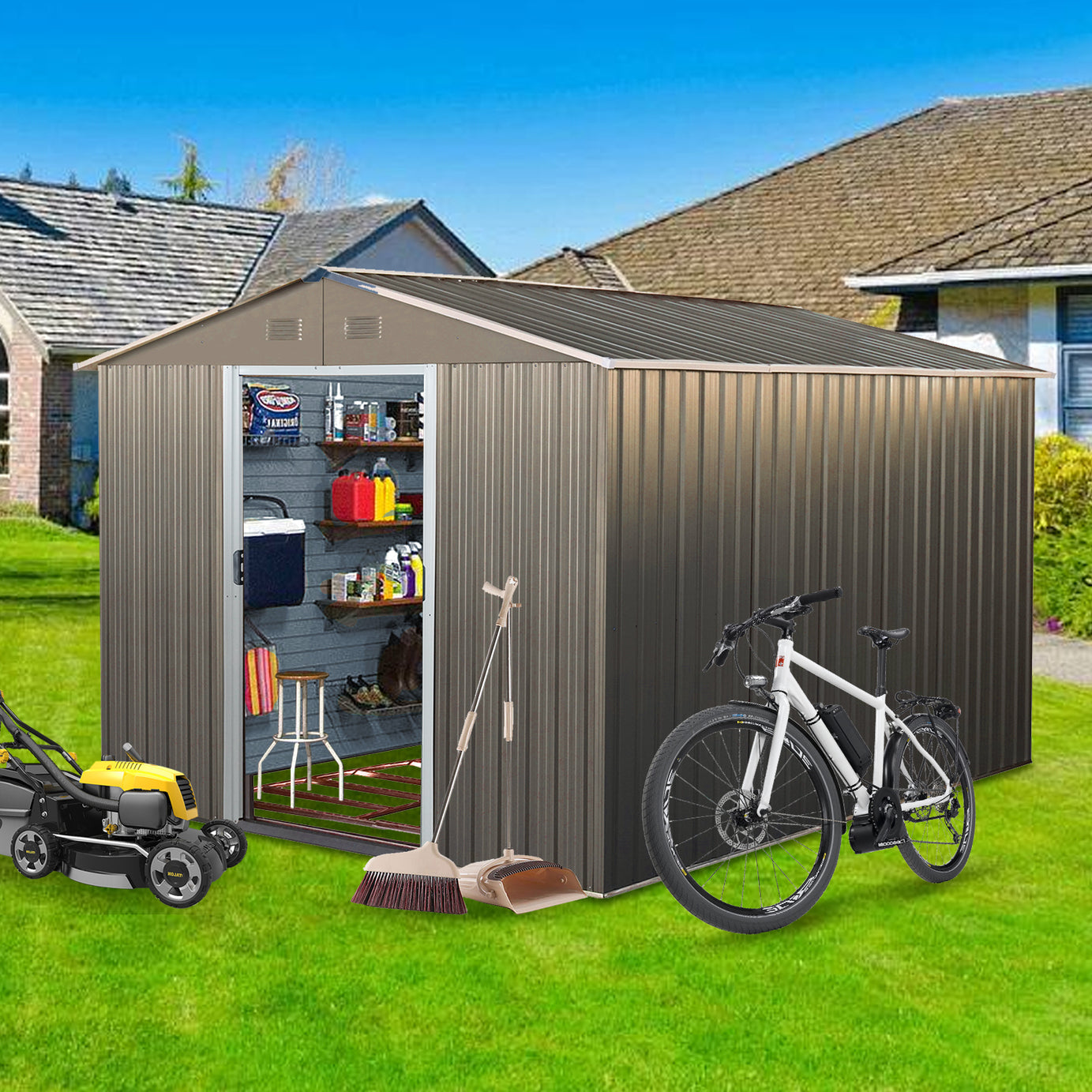 8x10ft Outdoor Metal Storage Shed Grey--1