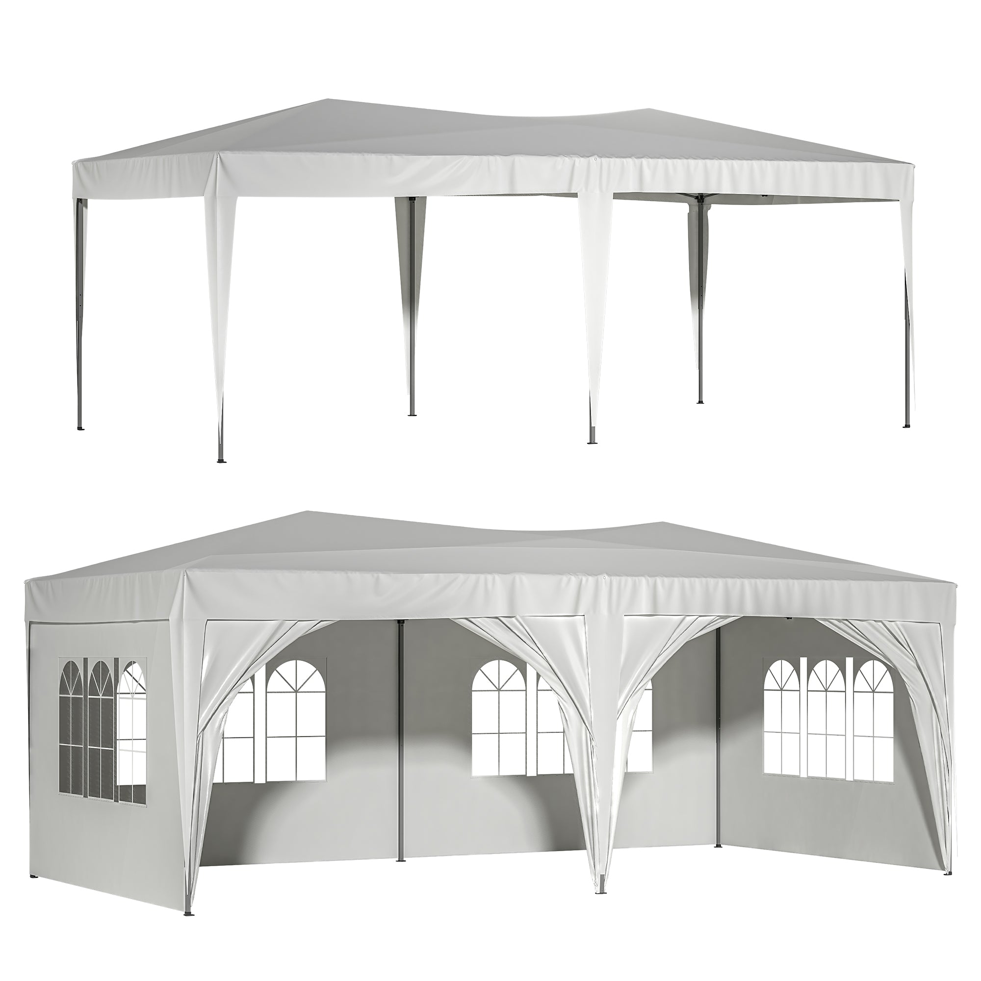 10'x20' EZ Pop Up Canopy Outdoor Portable Party Folding Tent with 6 Removable Sidewalls + Carry Bag + 6pcs Weight Bag Beige White--1