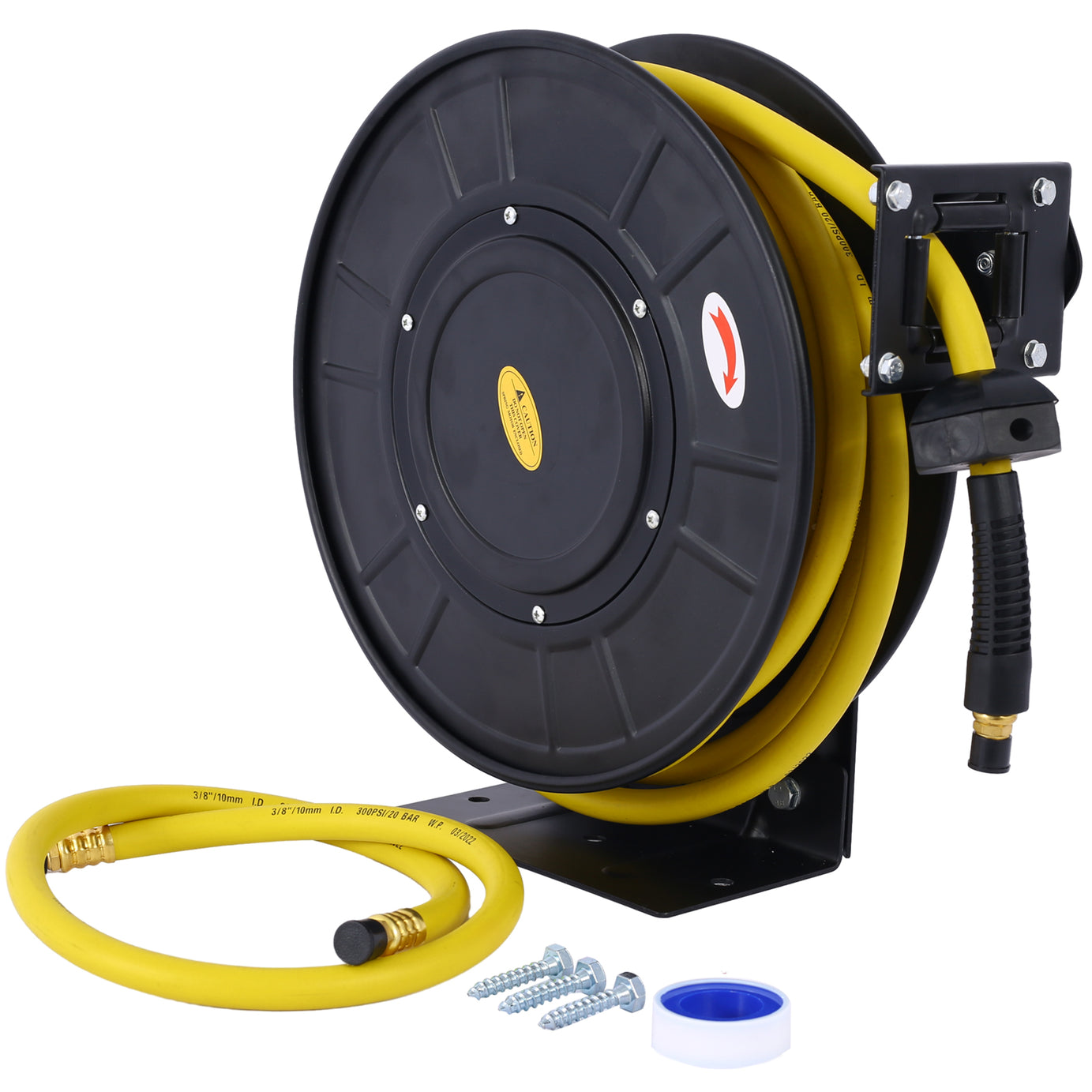 Air Reel Retractable 3/8" Inch x 50' Feet Premium Commercial Flex Hybrid Polymer Hose Max 300 PSI Heavy Duty Steel Frame--1