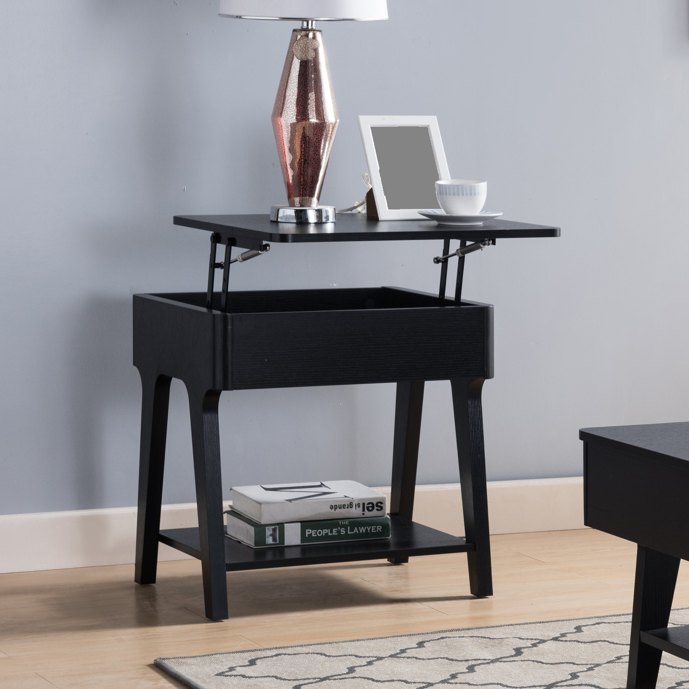 Black End Table, Lift Tabletop--1