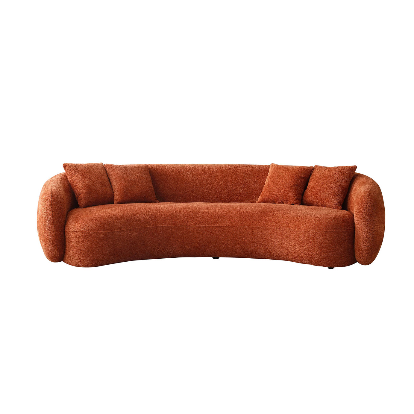 102'' 5-Seater Boucle Sofa Modern Sectional Half Moon Leisure Couch Curved Sofa Teddy Fleece Orange--1