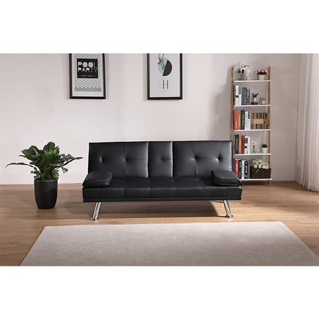 67"  Black  PU Multifunctional Double Folding Sofa Bed for Office with Coffee Table--1